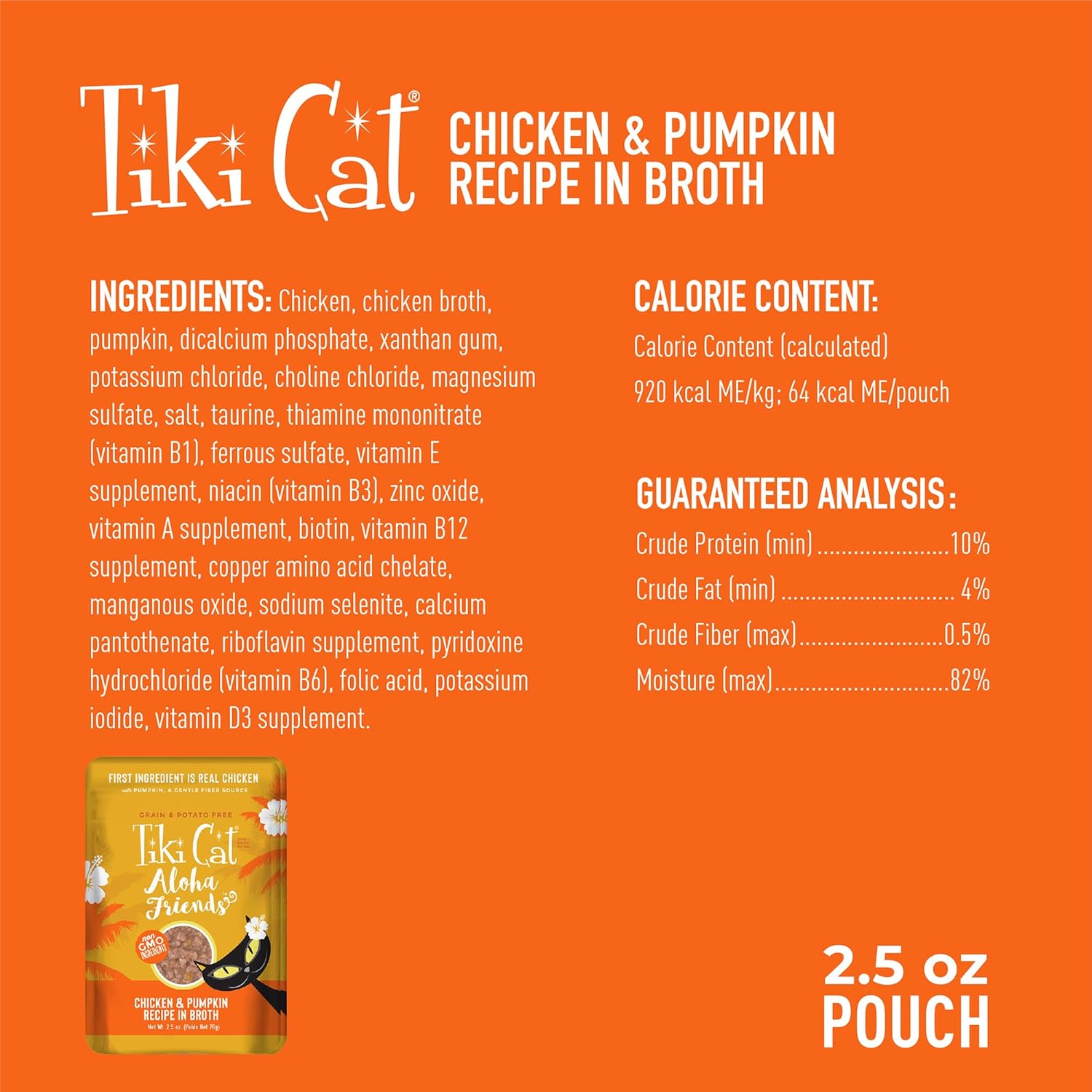 Tiki Cat Aloha Friends Alimento húmedo y sin cereales para gatos de todas las edades, recetas de pollo con calabaza, sobres de 2.5 onzas (paquete de