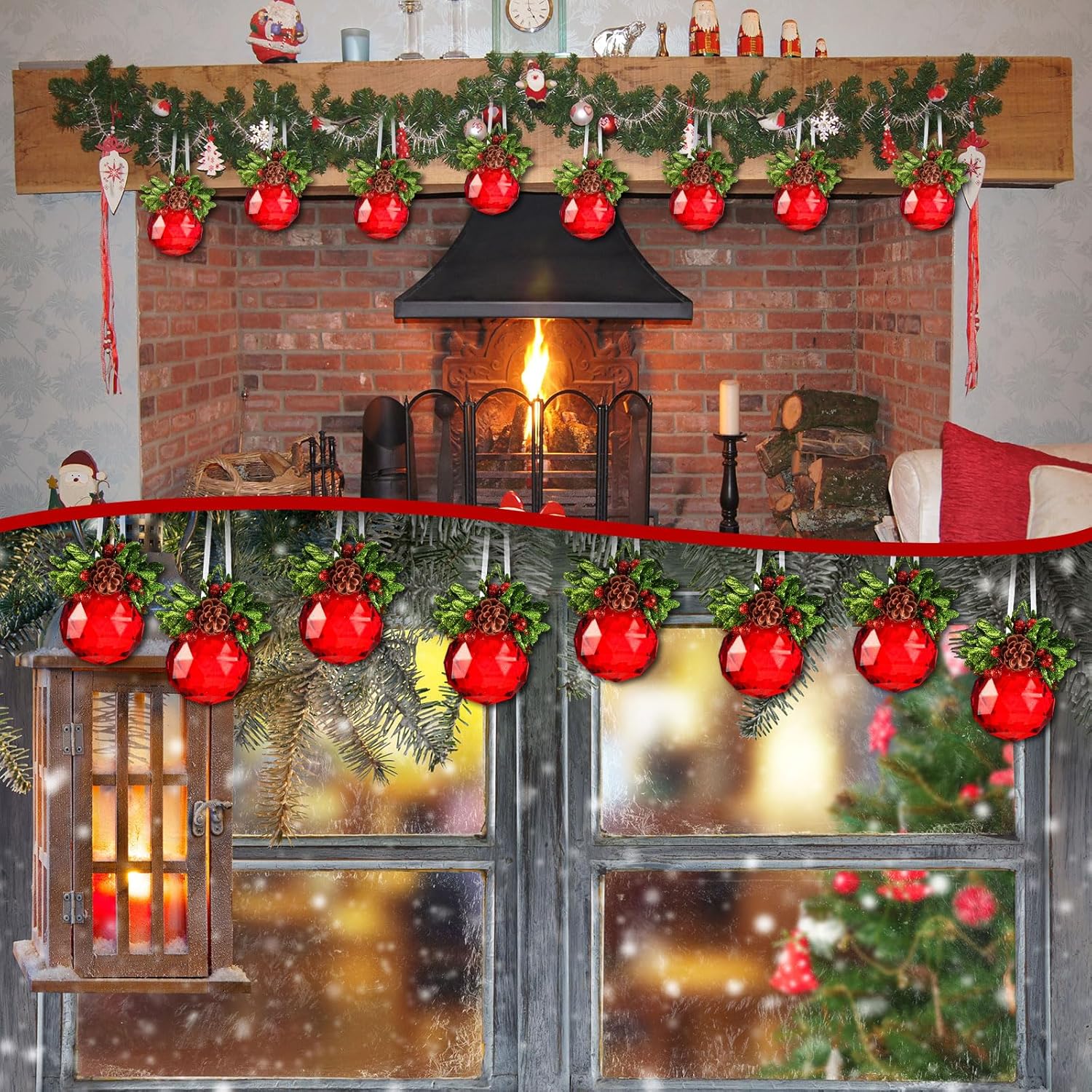 Yuxung 6 piezas de adornos de Navidad de cristal de muérdago de 3 pulgadas, joya roja, boda, Navidad, bola de besos de acrílico, adorno colgante de