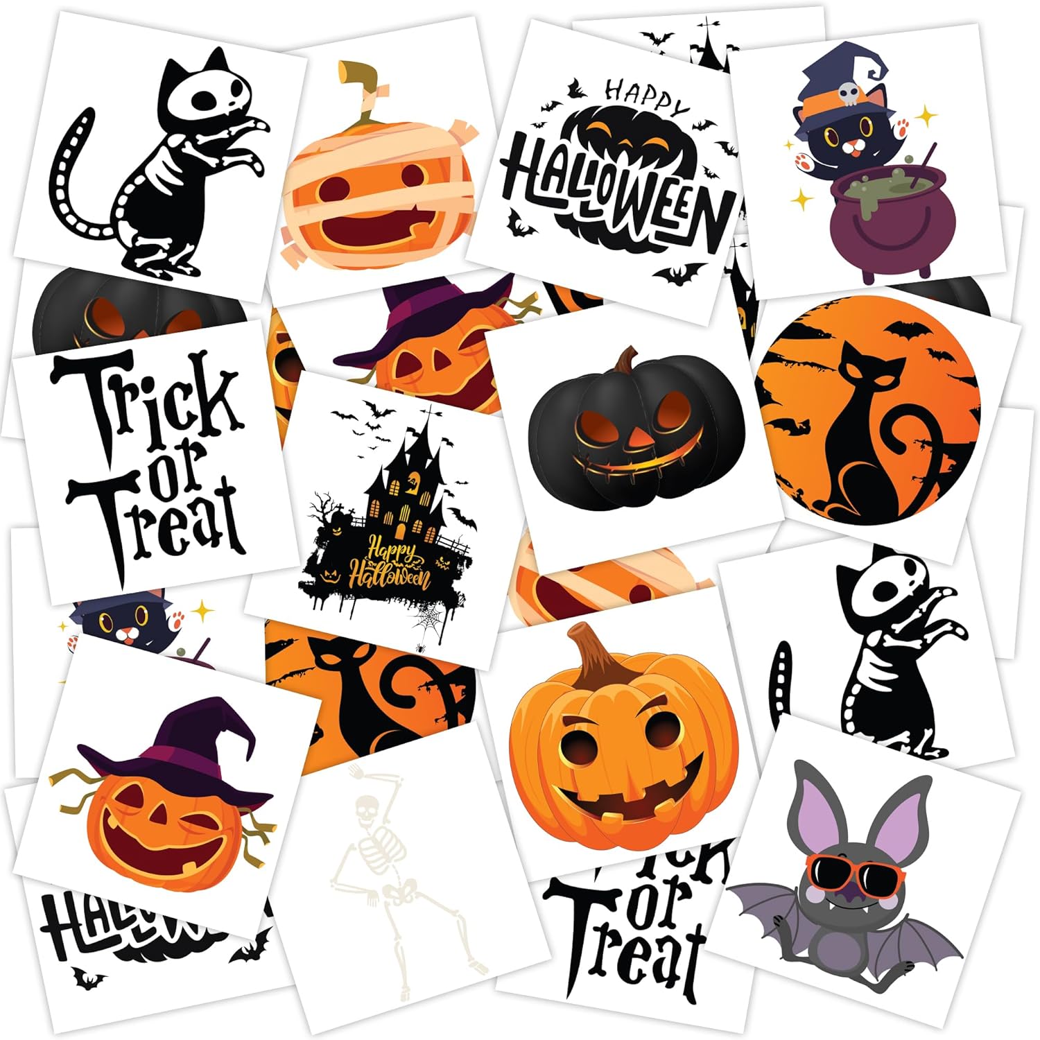 ArtCreativity Tatuajes temporales de Halloween que brillan en la oscuridad, juego de 144, tatuajes temporales para niños en 12 diseños