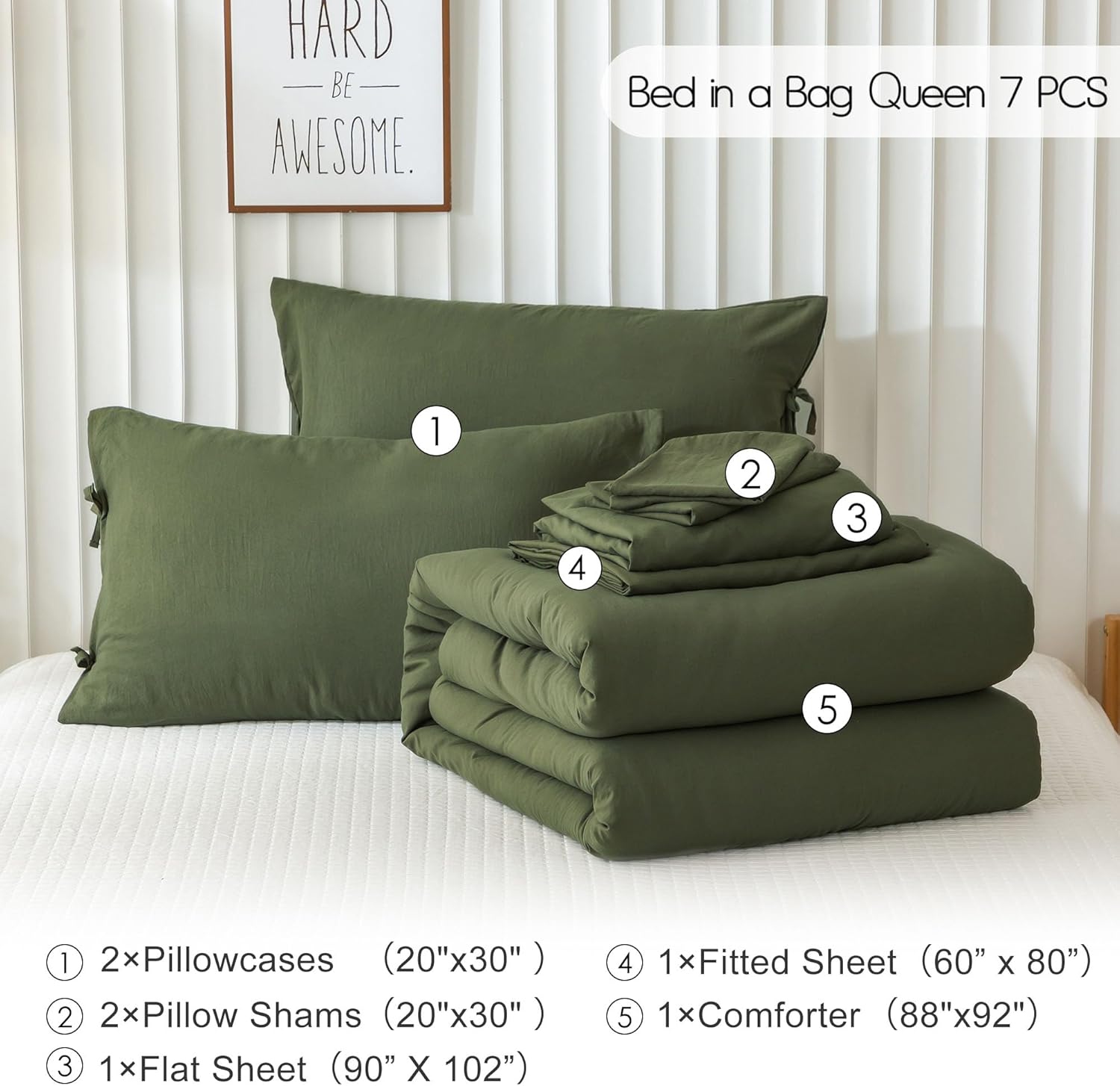 COTTEBED Juego de cama ultrasuave tamaño Queen con edredón y sábanas  Uso para todas las estaciones, ropa de cama de 7 piezas en una bolsa, juego de