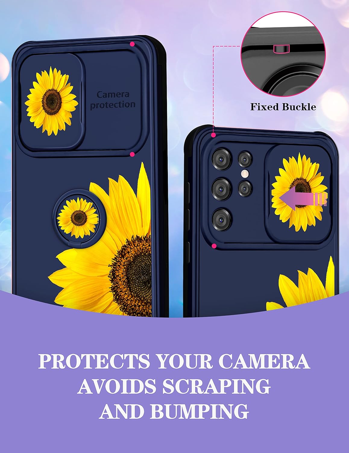 Goocrux Funda 2 en 1 para Samsung Galaxy S21 Ultra con diseño floral de girasol para mujeres y niñas, diseño femenino de flores con cubierta
