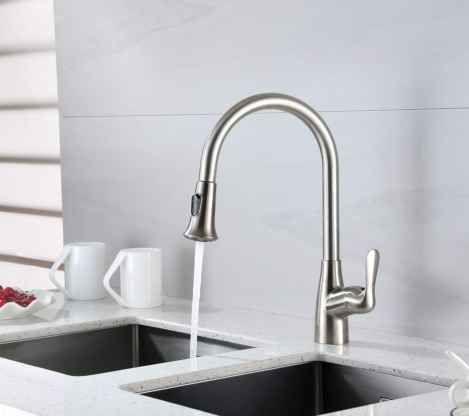 Llave de fregadero la cocina de una sola asa desplegable, F-058-SS