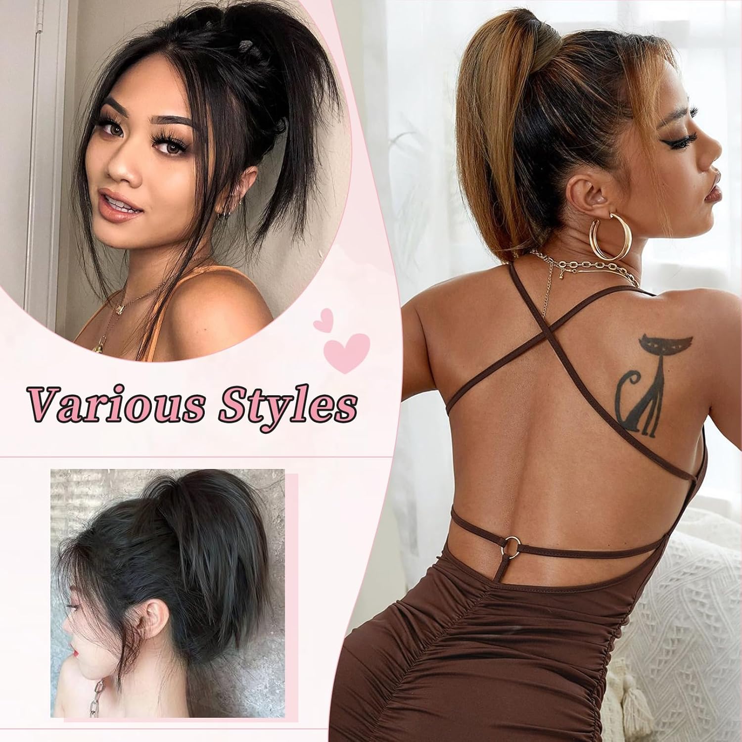 Moños de pelo, clip de garra, pieza de pelo desordenado para mujer, extensión de pelo corto de cola de caballo, extensión de pelo despeinado hacia
