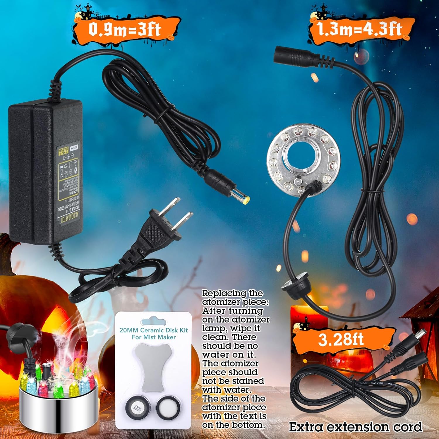 4 piezas de niebla ultrasónica de Halloween nebulizador 12 LED fuente de agua estanque máquina de niebla interior nebulizador de estanque que cambia