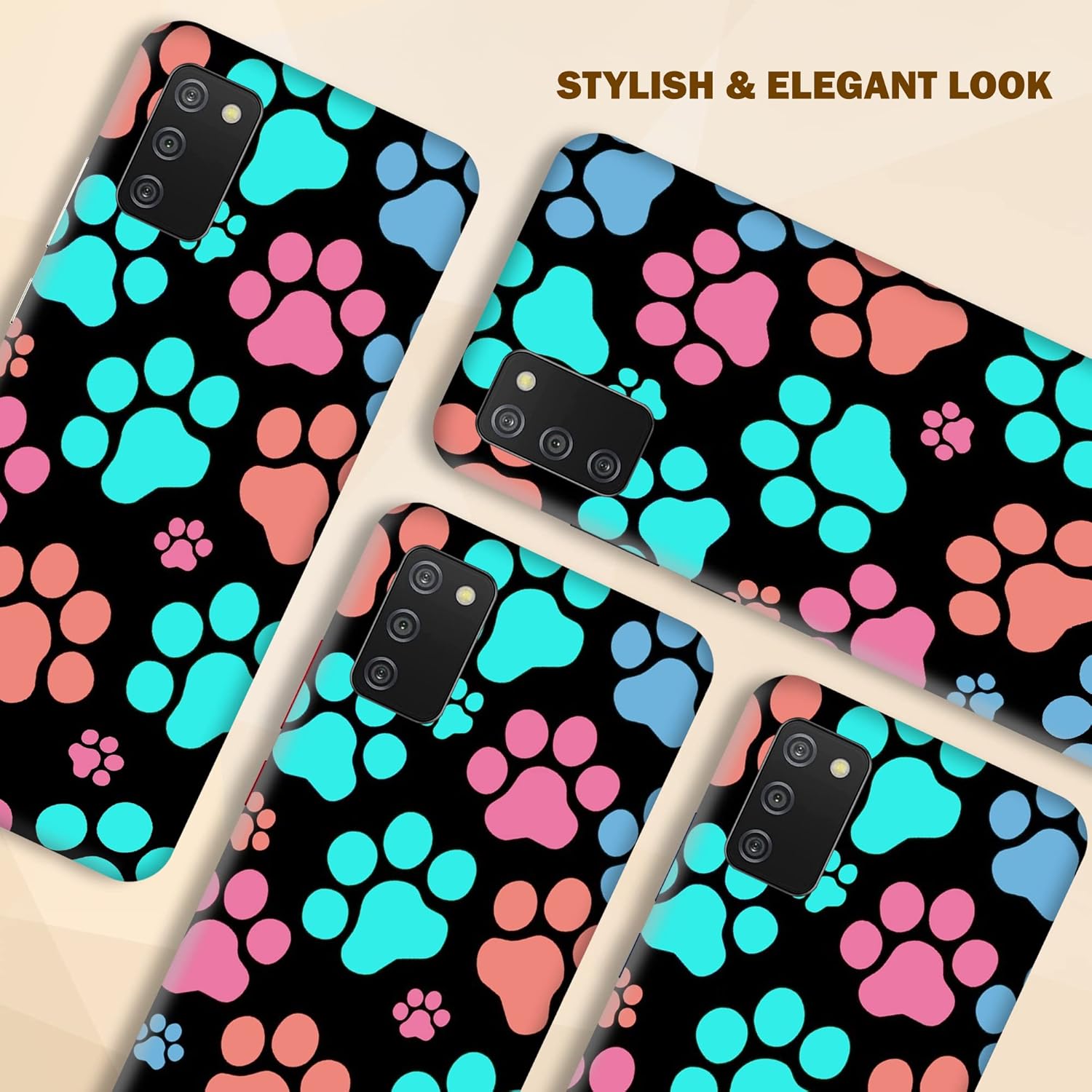 Glisten – Funda para Samsung Galaxy A03s, Samsung A03s – Diseño de huella de perro impreso de plástico delgado a presión en la parte trasera