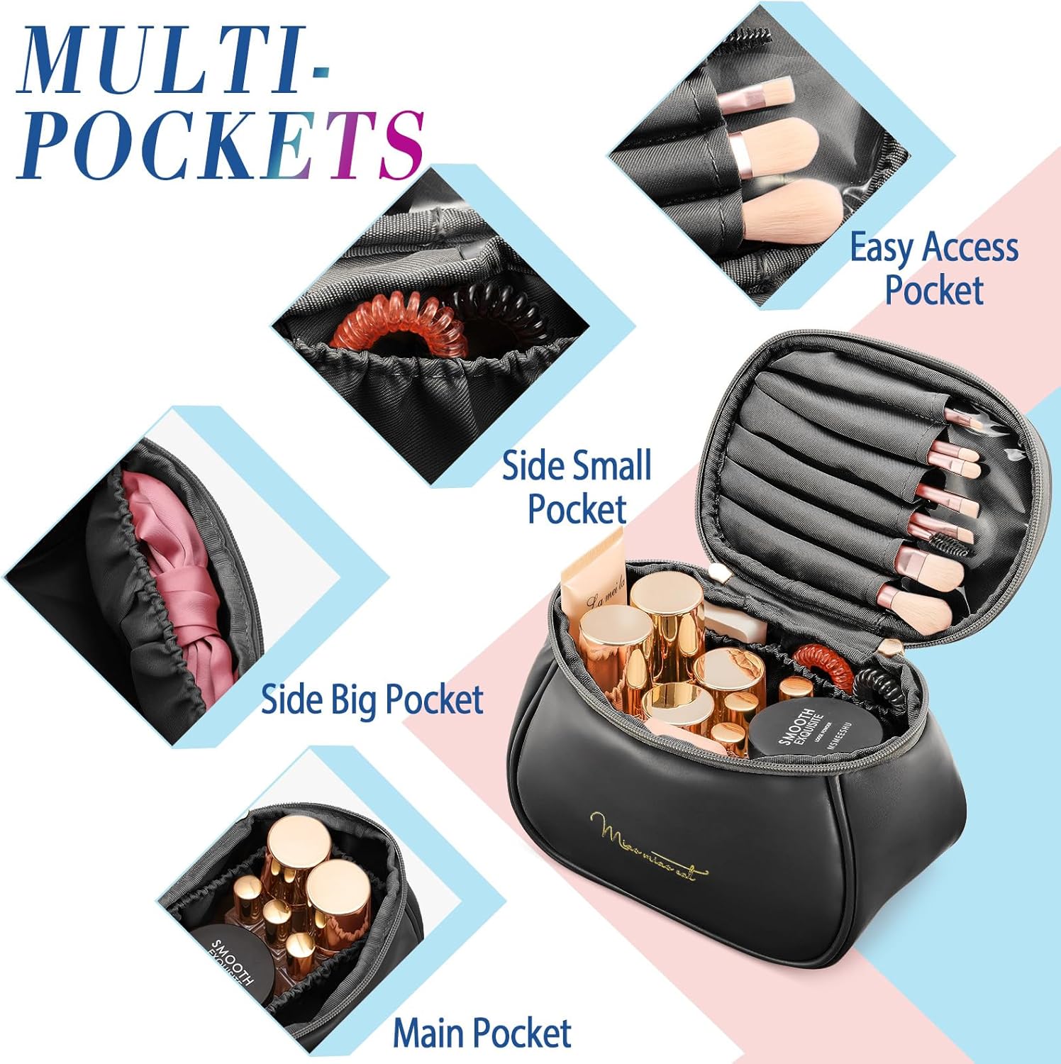 BLUEFATTY Bolsas de cosméticos para mujer, bolsa de maquillaje de viaje de gran capacidad, organizador de maquillaje e, Negro -, Moda Small