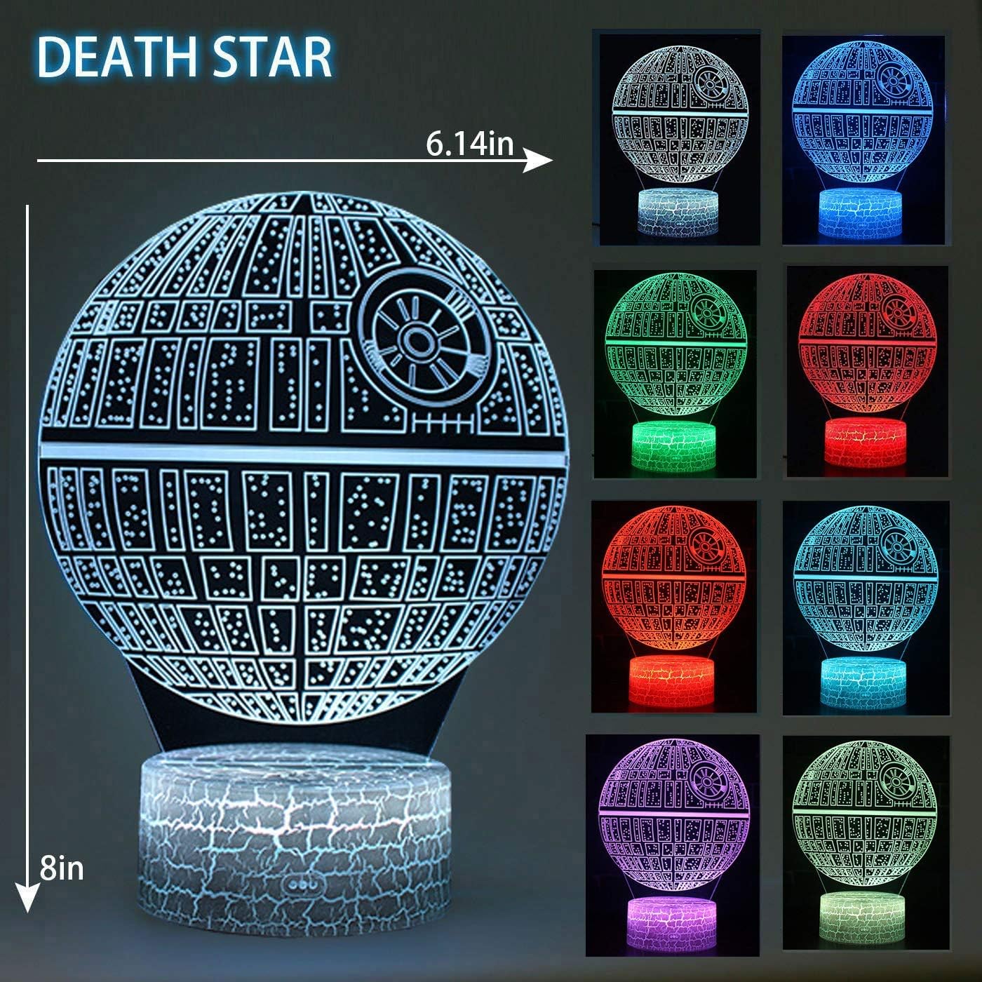 ZYTC Lámpara de noche con ilusión 3D, cuatro patrones, 16 colores cambiantes, lámpara de escritorio, lámpara de noche estrella, lámpara de luz para