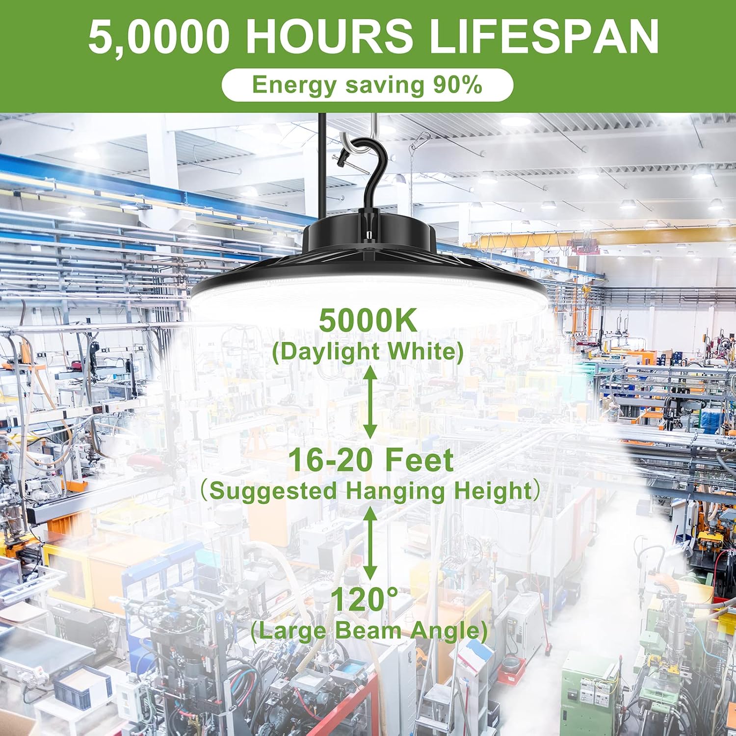 Luz de bahía alta, luz LED UFO de 240 W 36000 lm (equivalente a 1000 W HIDHPS) Listado ULDLC, 0-10 V regulable, cable de 6 pies, 5000 K, IP65