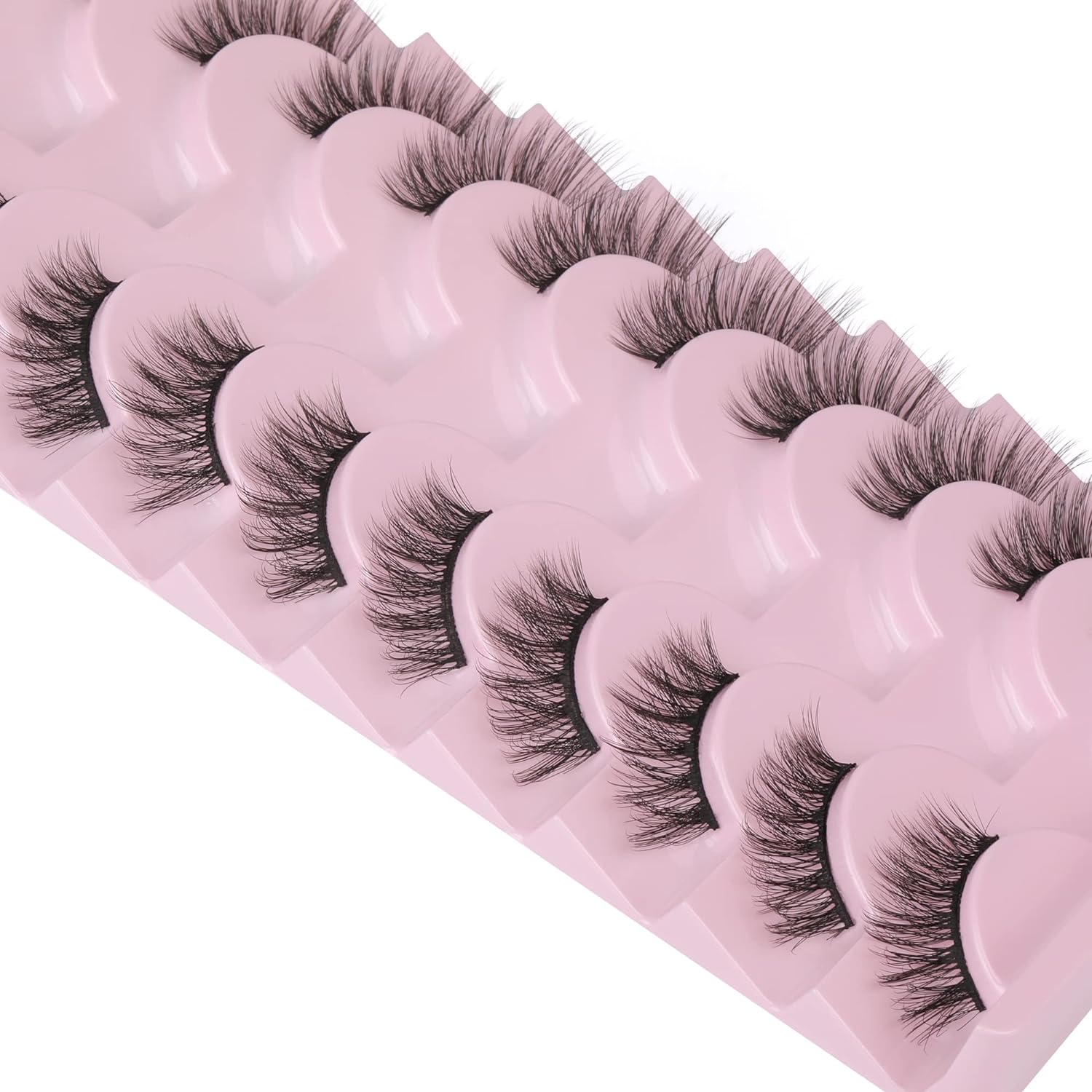 FANXITON Mitad de pestañas de aspecto natural, 10 pares de pestañas postizas 3D de ojo de gato, esponjosas, suaves, de 0.59 pulgadas, cortas, de
