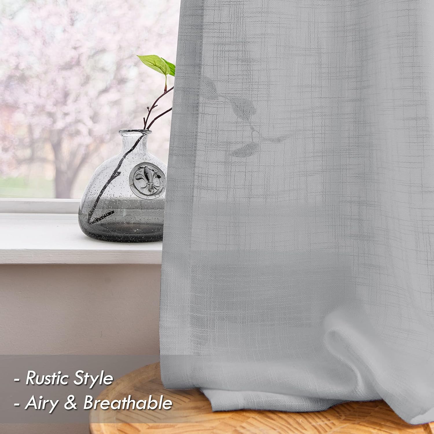 Melodieux Cortinas traslúcidas con textura de lino de 84 pulgadas de largo para sala de estar, dormitorio, cortinas de gasa rústicas filtrantes de