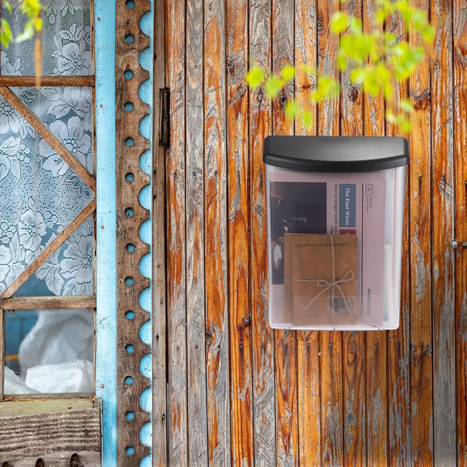 BTSKY Soporte para folletos al aire libre, caja de exhibición de literatura de plástico, soporte para postal de montaje en pared con tapa negra,