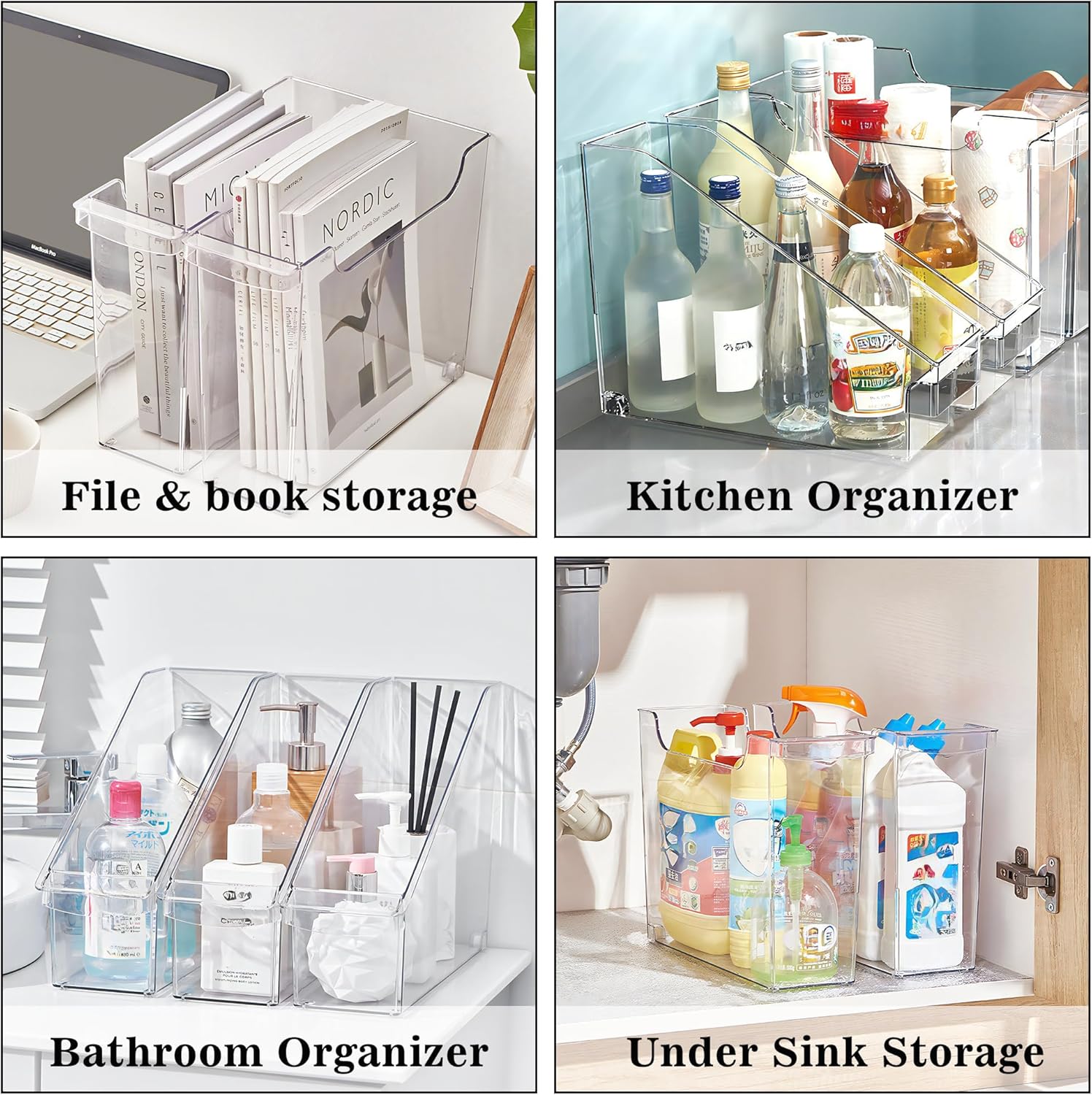 Juego de 2 contenedores organizadores de refrigerador enrollables, cajones extraíbles para armarios de cocina, contenedor de almacenamiento de