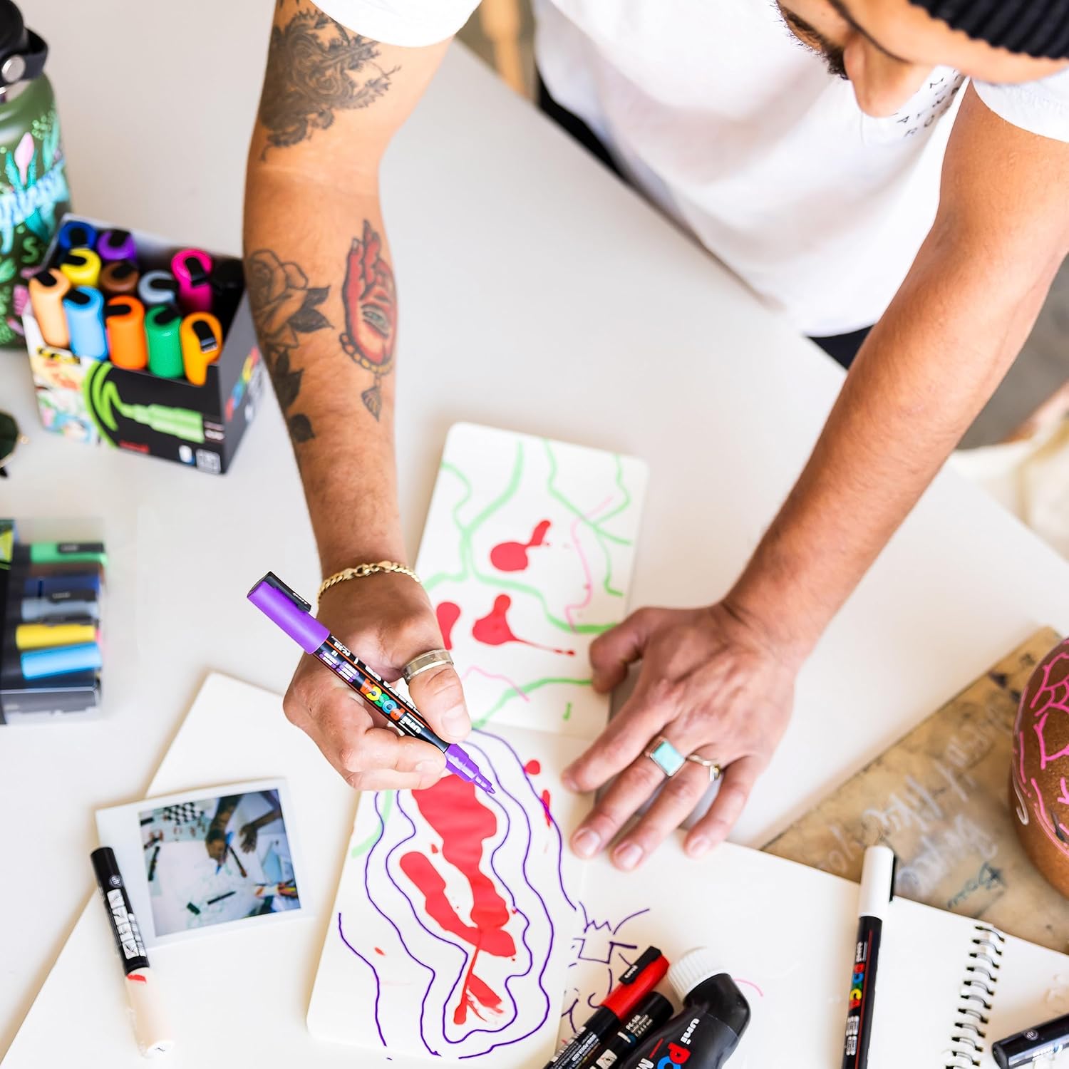 Posca – Rotulador de 3.3 ft en rojo, bolígrafos Posca para suministros de arte, suministros escolares, arte rupestre, pintura de tela, marcadores de