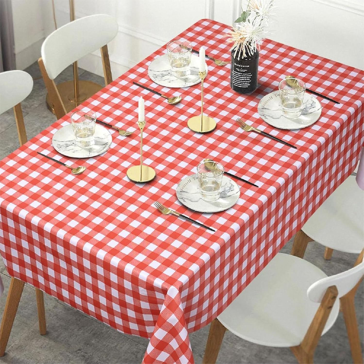 Mantel cuadrado de PVC 100% impermeable, mantel de vinilo a cuadros, impermeable, a prueba de aceite, a prueba de derrames, para picnic al aire