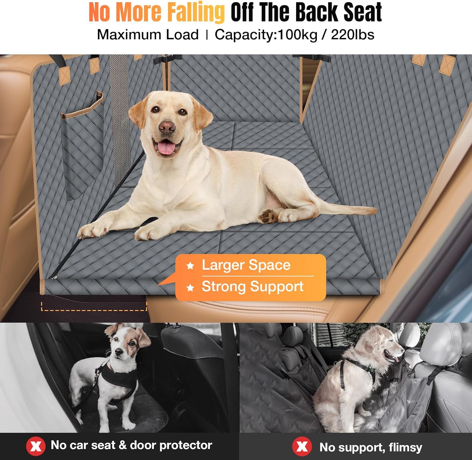 Funda de asiento de automóvil para perro para asiento trasero, funda de cama de automóvil para perro más grande con parte inferior fuerte, extensor