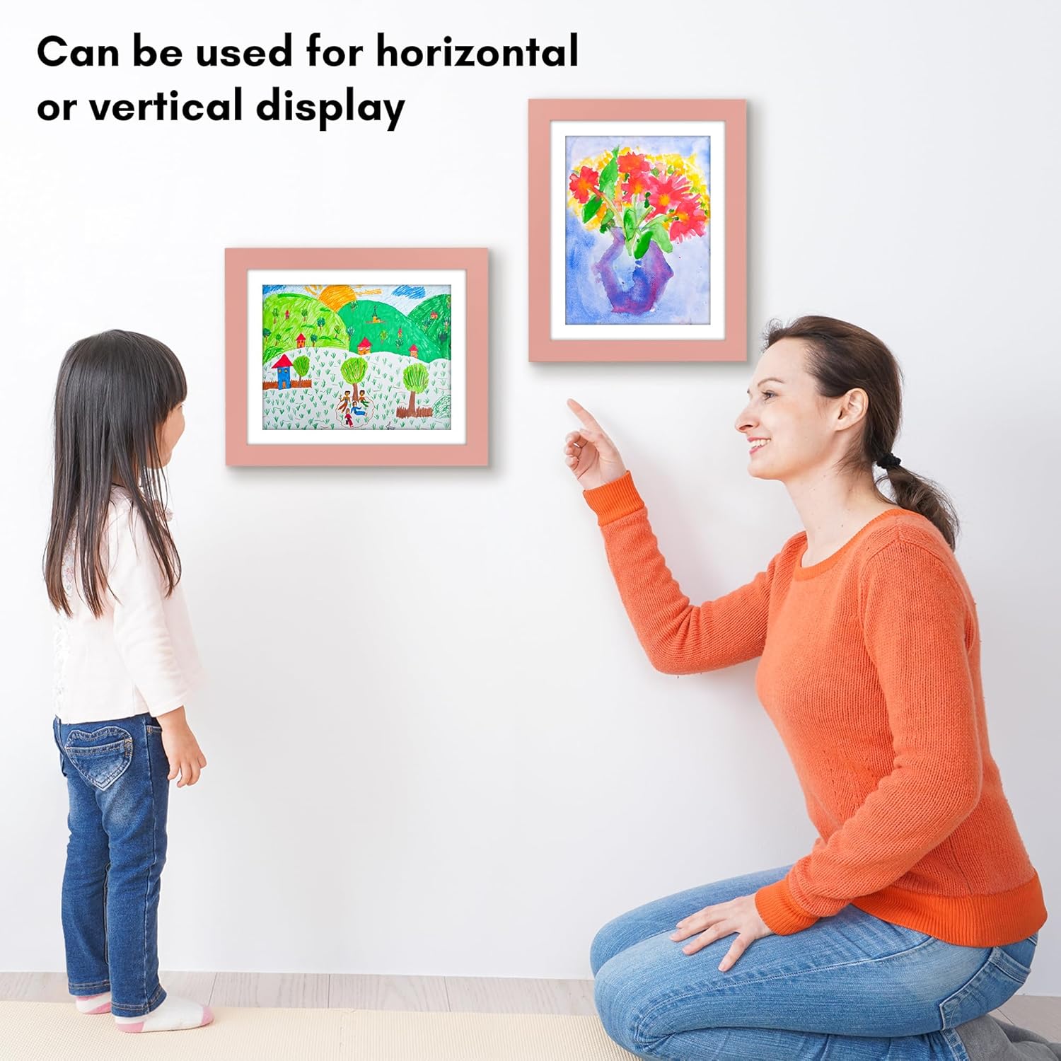 Americanflat Marco para obras de arte infantiles, carga frontal, rosa melocotón, 8.5 x 11 pulgadas con paspartú o 10 x 12.5 sin él, formato de