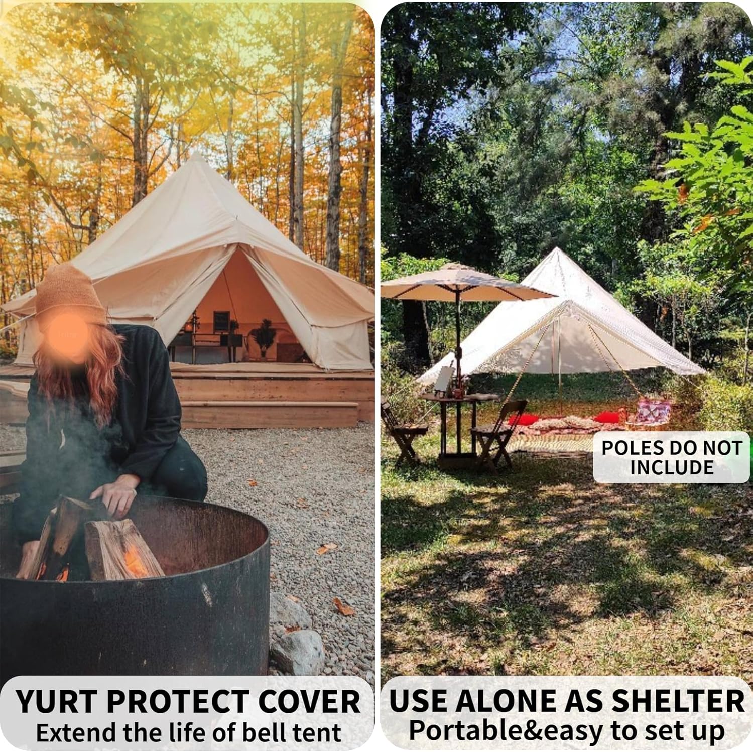 DANCHEL OUTDOOR Tienda de campaña impermeable con gato de estufa, mosca de lluvia para 4 estaciones, lona de huella de tienda de yurta para 4