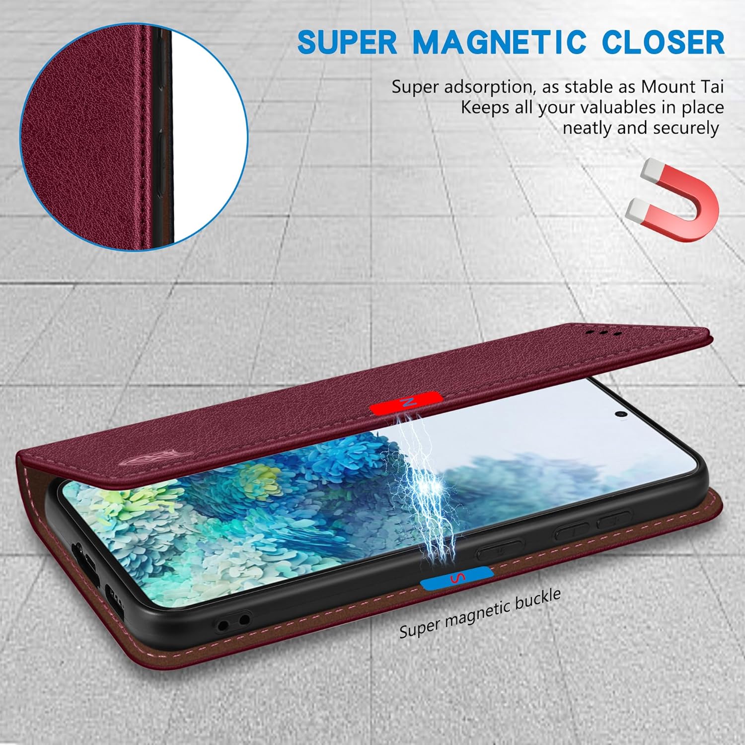 ZZXX Funda tipo cartera para Samsung Galaxy S20 Plus con bloqueo RFID, soporte de ranura para tarjetas, funda protectora de cuero magnético fuerte