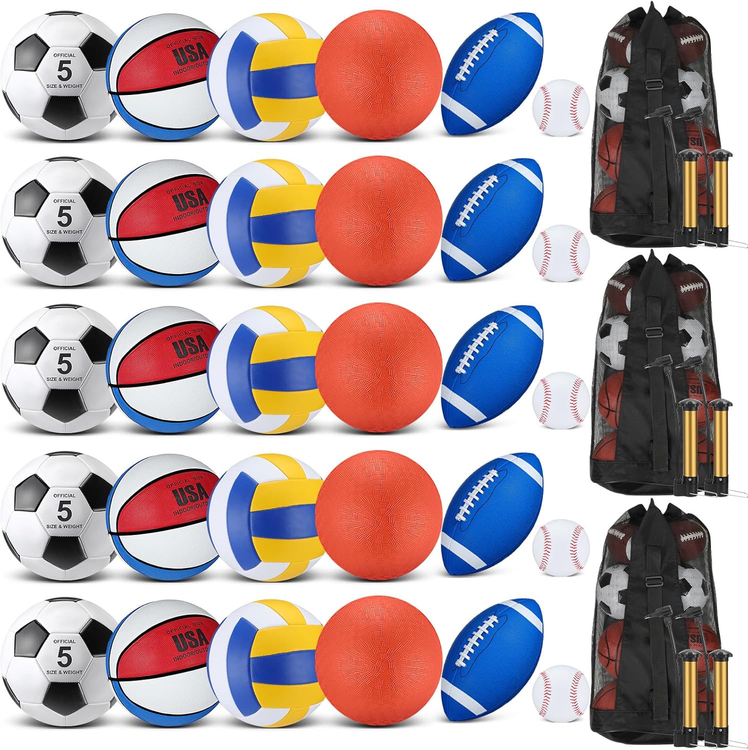 Juego de 36 pelotas deportivas a granel para Navidad, tamaño oficial, baloncesto, fútbol, voleibol, fútbol, parque infantil, equipo deportivo para