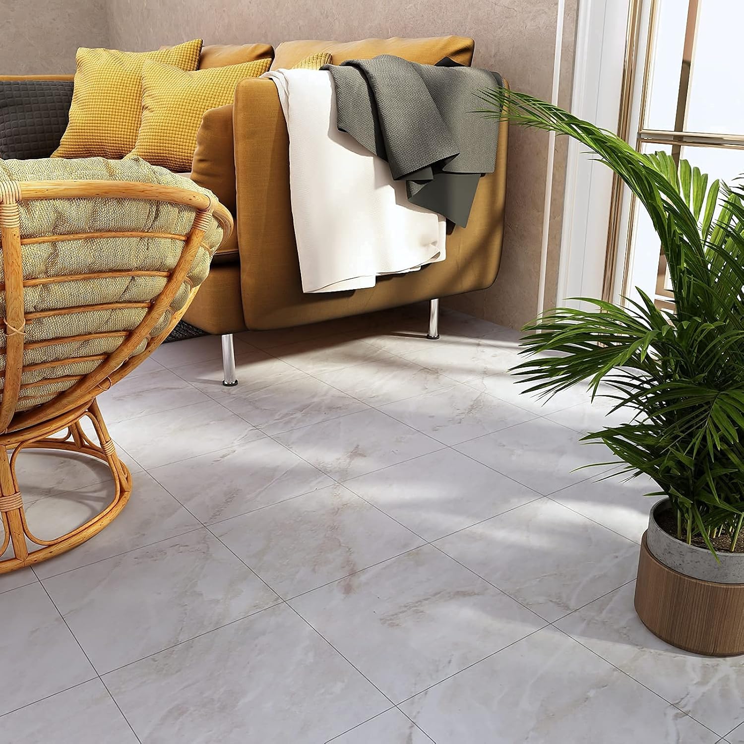 CHICHOME Azulejos de piso de 12 x 12 pulgadas para despegar y pegar, azulejos de vinilo de mármol gris impermeables, extraíbles y autoadhesivos,