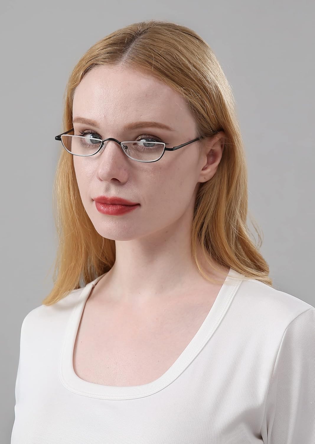 REAVEE Paquete de 4 lentes de lectura retro de aleación de media luna, para mujeres y hombres, medio marco, bisagra de resorte, elegante lector