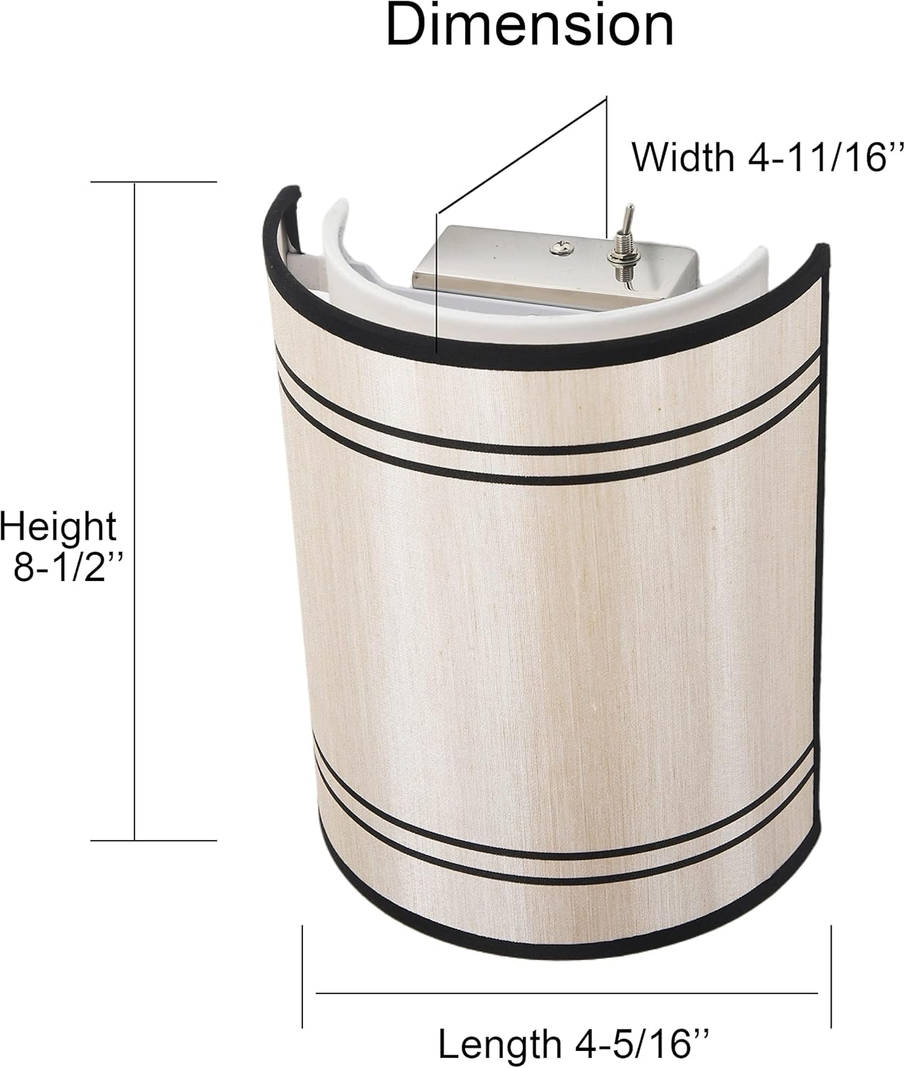 Aplique de pared LED de 12 V, pantalla de tela beige, base de acero inoxidable, 4.69 pulgadas de largo x 4.3 pulgadas de ancho x 8.5 pulgadas de