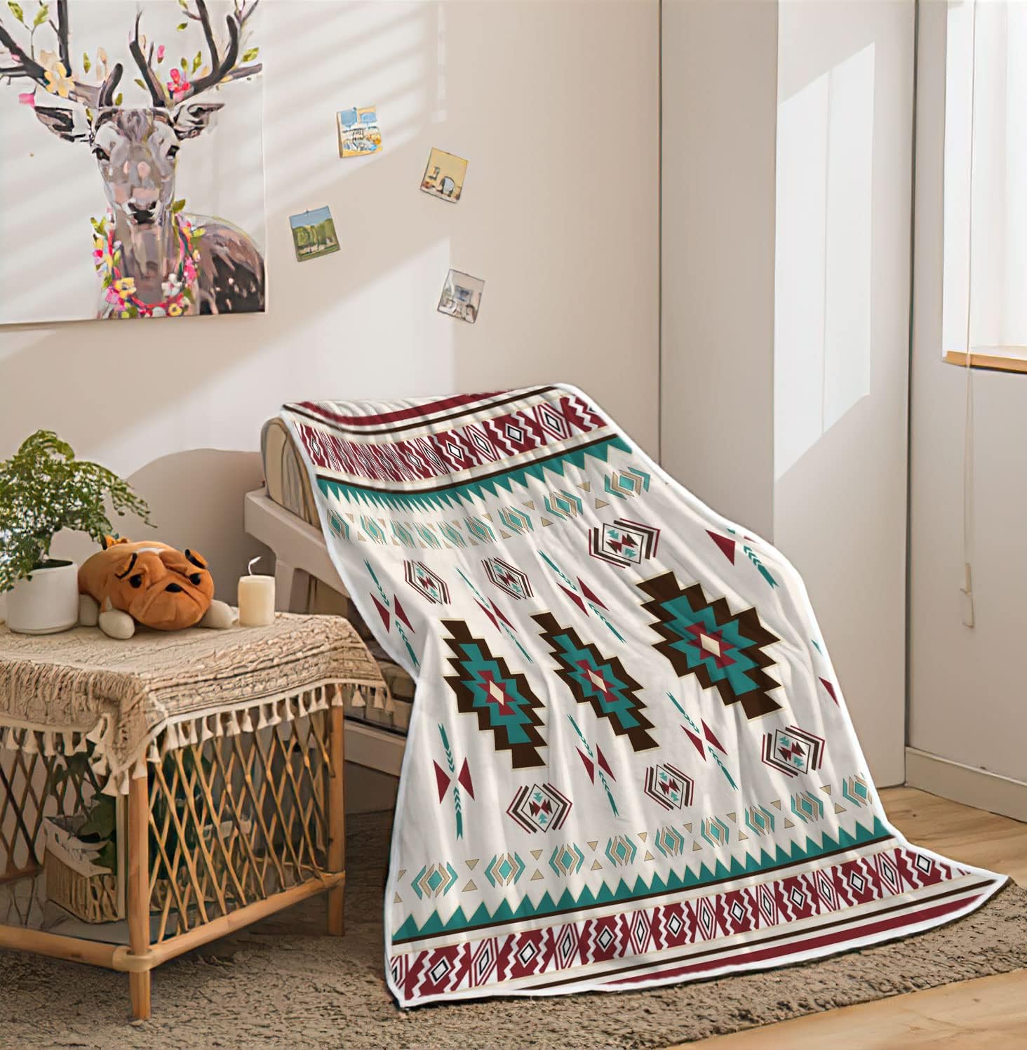 JAWO Native American Blanket Western Decor Boho Throw Blanket for Sofa, Mexican Decorative Farmhouse Blanket, Southwest Decor Woven Blanket, Aztec