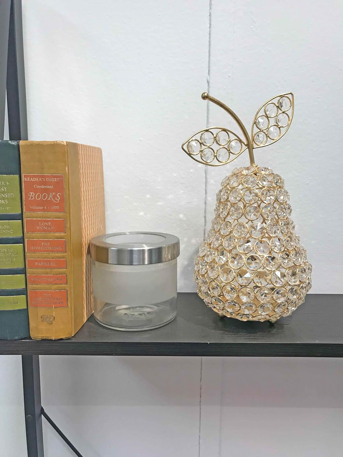 5705 Manzana Cristal Escultura de pera dorada, decoración del hogar, centro de mesa de frutas, pera de cristal, peras de regalo, mesa, decoración de