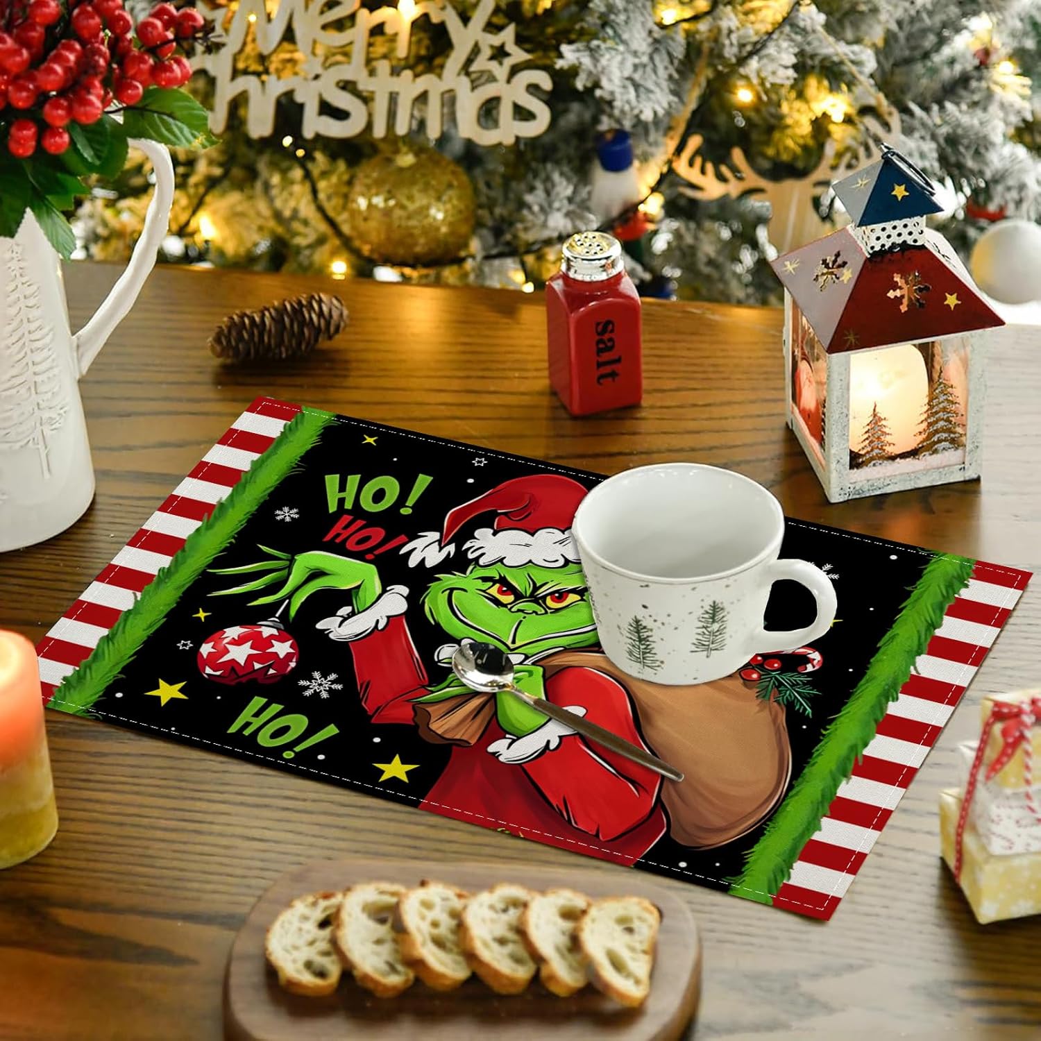 Grinch – Manteles individuales de Navidad, manteles individuales de Grinchmas, manteles individuales para Año Nuevo, invierno, Navidad, decoración