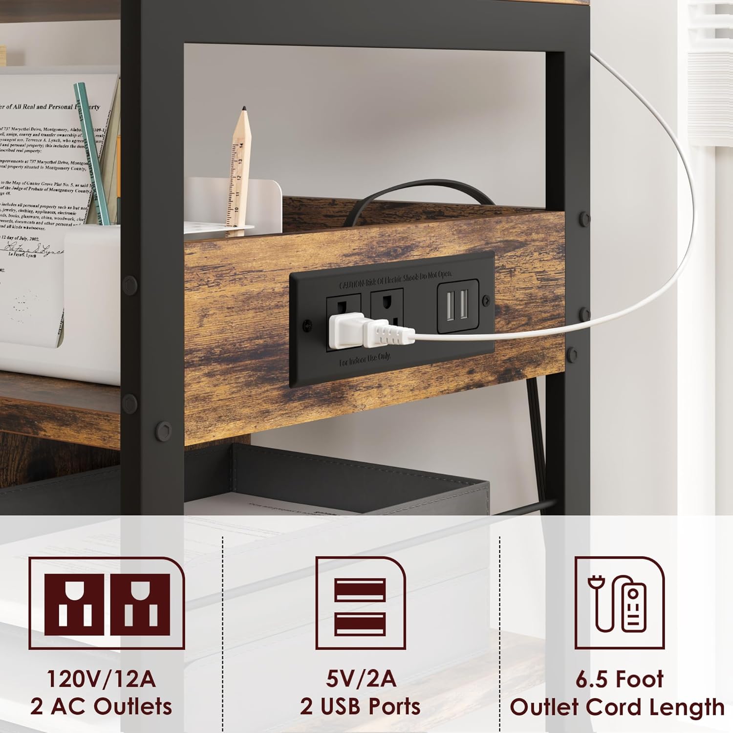 IDEALHOUSE Soporte de impresora grande con tomas de corriente y puertos de carga USB, mesa de impresora móvil con estante de almacenamiento, soporte