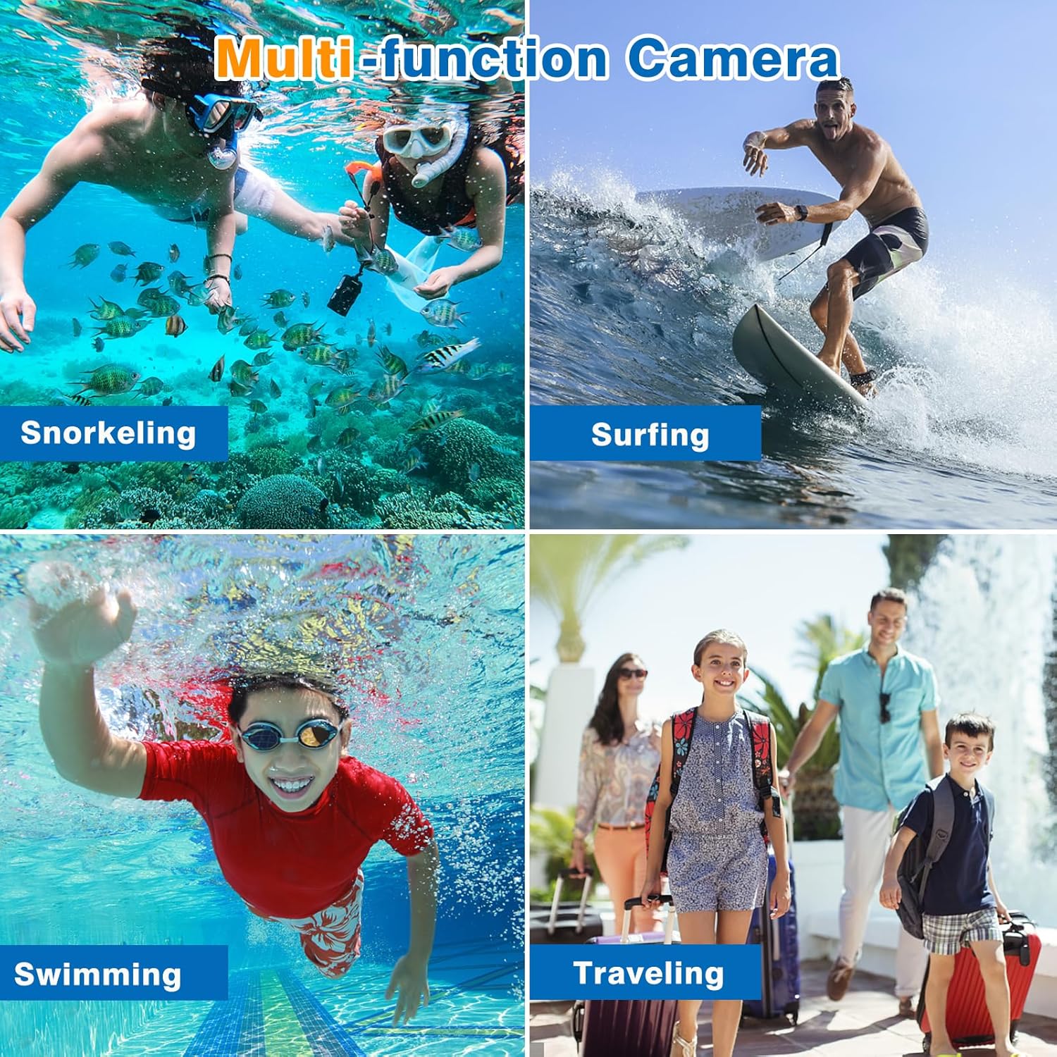 Cámara impermeable lovpo Cámara subacuática de 16 pies con tarjeta SD de 32 GB y luz de relleno, FHD 1080P 21MP cámara de apuntar y disparar para