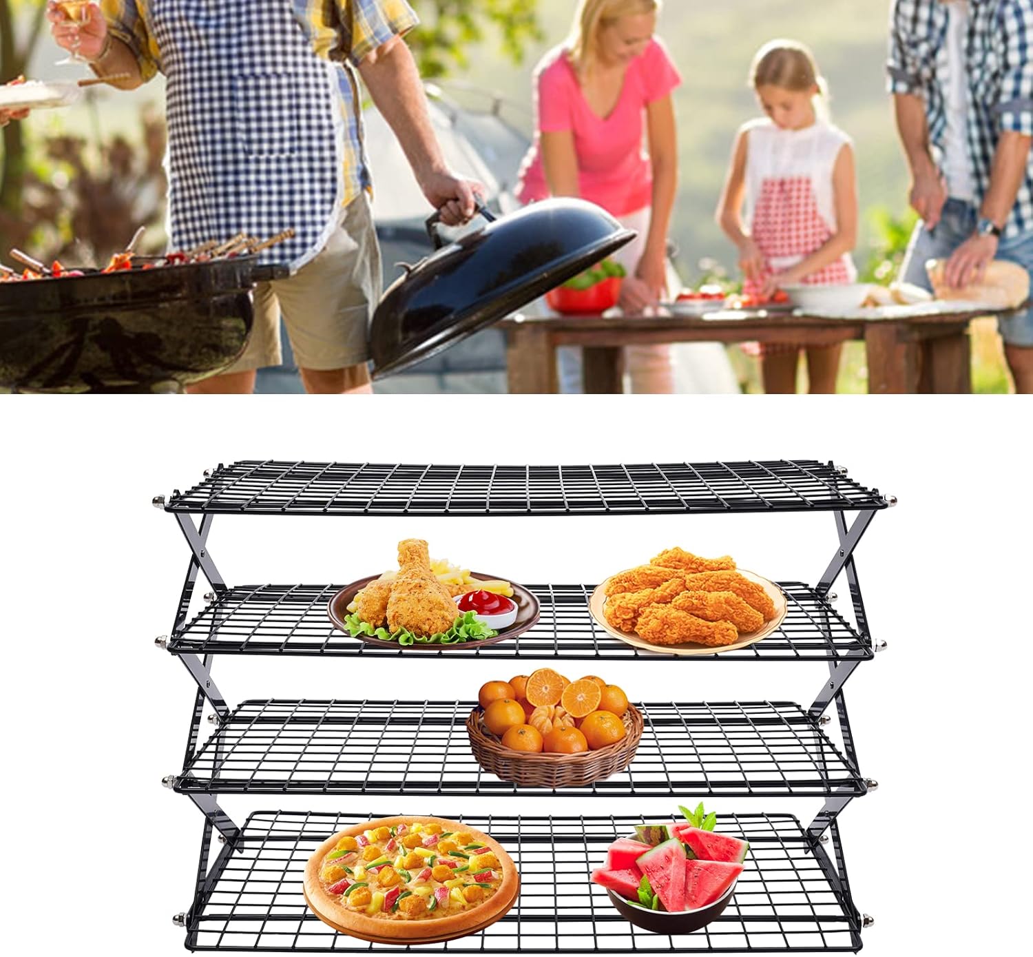 Estante de enfriamiento de 234 niveles, estante de almacenamiento plegable para picnic al aire libre para cocinar, asar a la parrilla, estante de