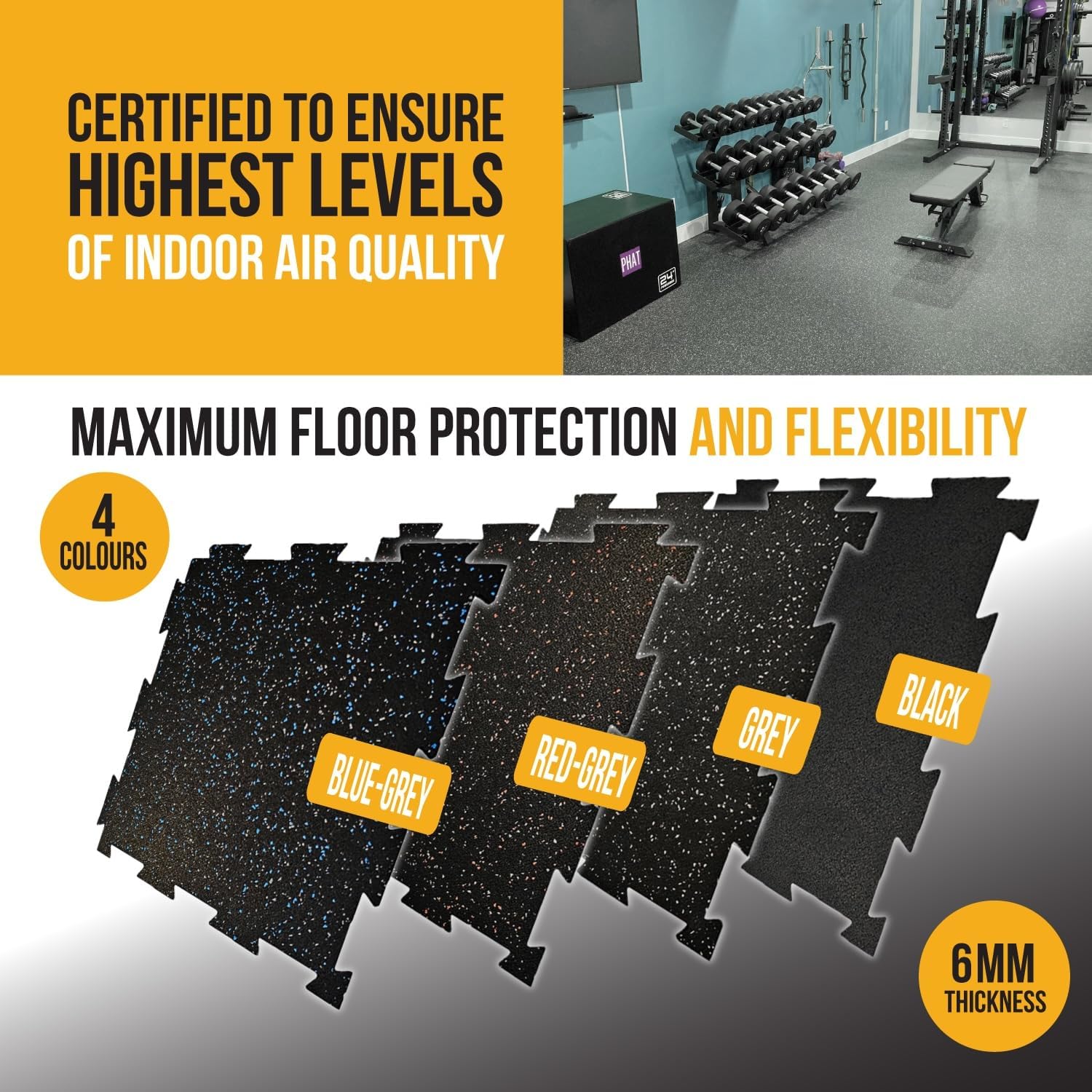Rubber King – 10 azulejos entrelazados de 0.748 x 0.748 x 0.236 in, azulejos de goma 100% reciclada, tapete de ejercicio para gimnasio en casa,