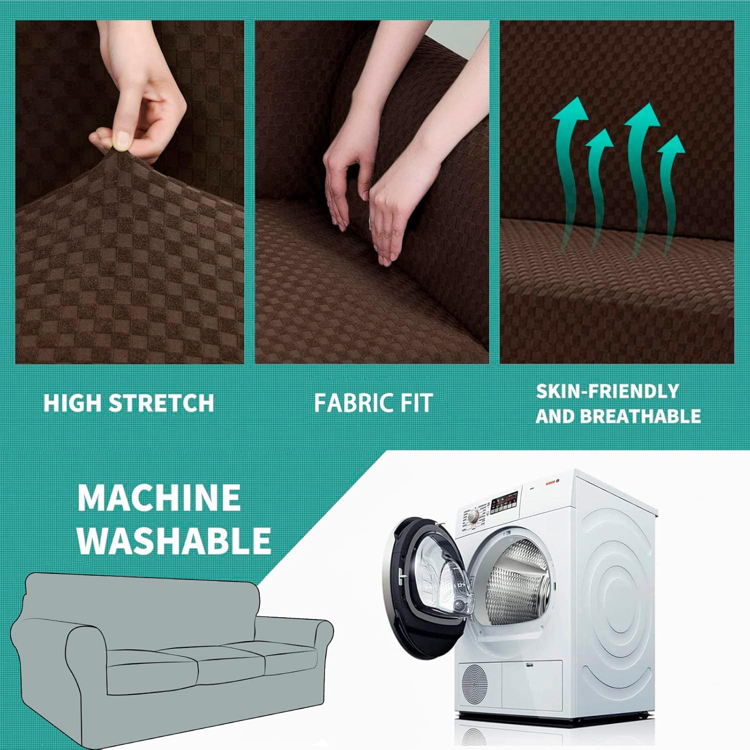 YEMYHOM Fundas de sofá de 3 piezas a cuadros para sofá de 2 cojines, funda de sofá de alta elasticidad con 2 fundas de cojín de asiento extra