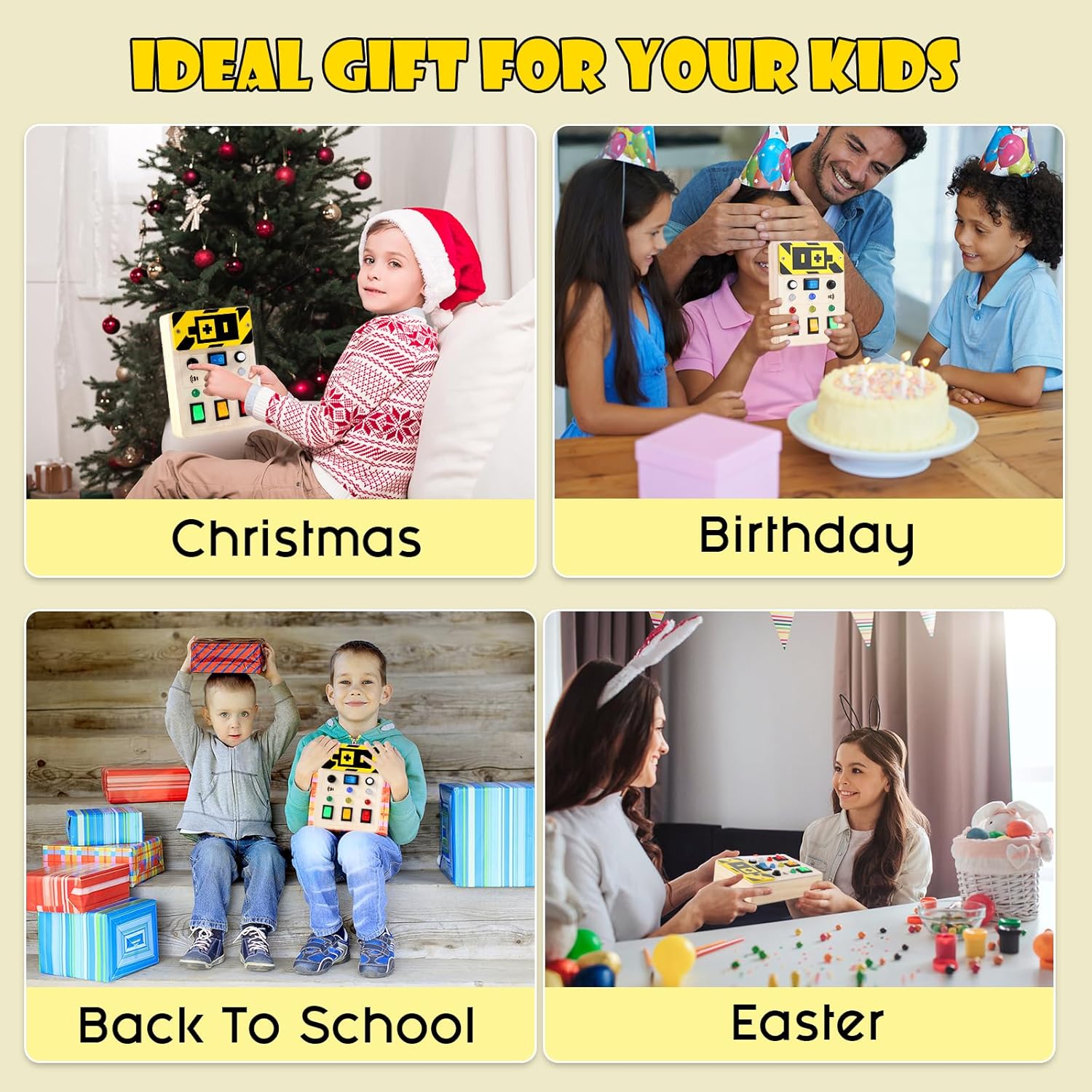 Asweets Montessori – Tabla de actividades para niños pequeños, tablero de madera con interruptores de luz LED, juguetes sensoriales para autismo,