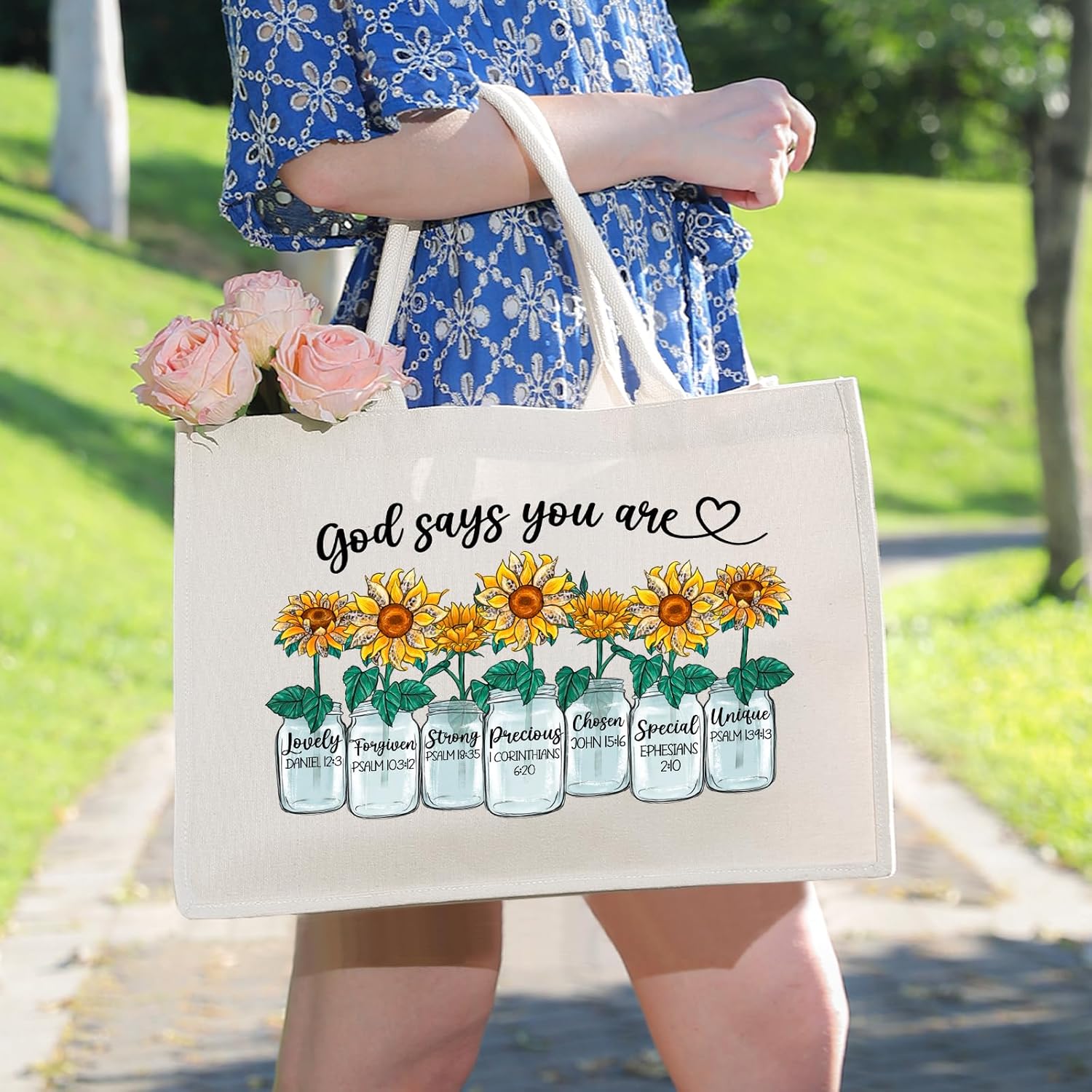 LEADO Bolsa de lona grande, bolsa de compras reutilizable, regalos cristianos para mujeres, regalos religiosos, regalos de inspiración para mujeres,