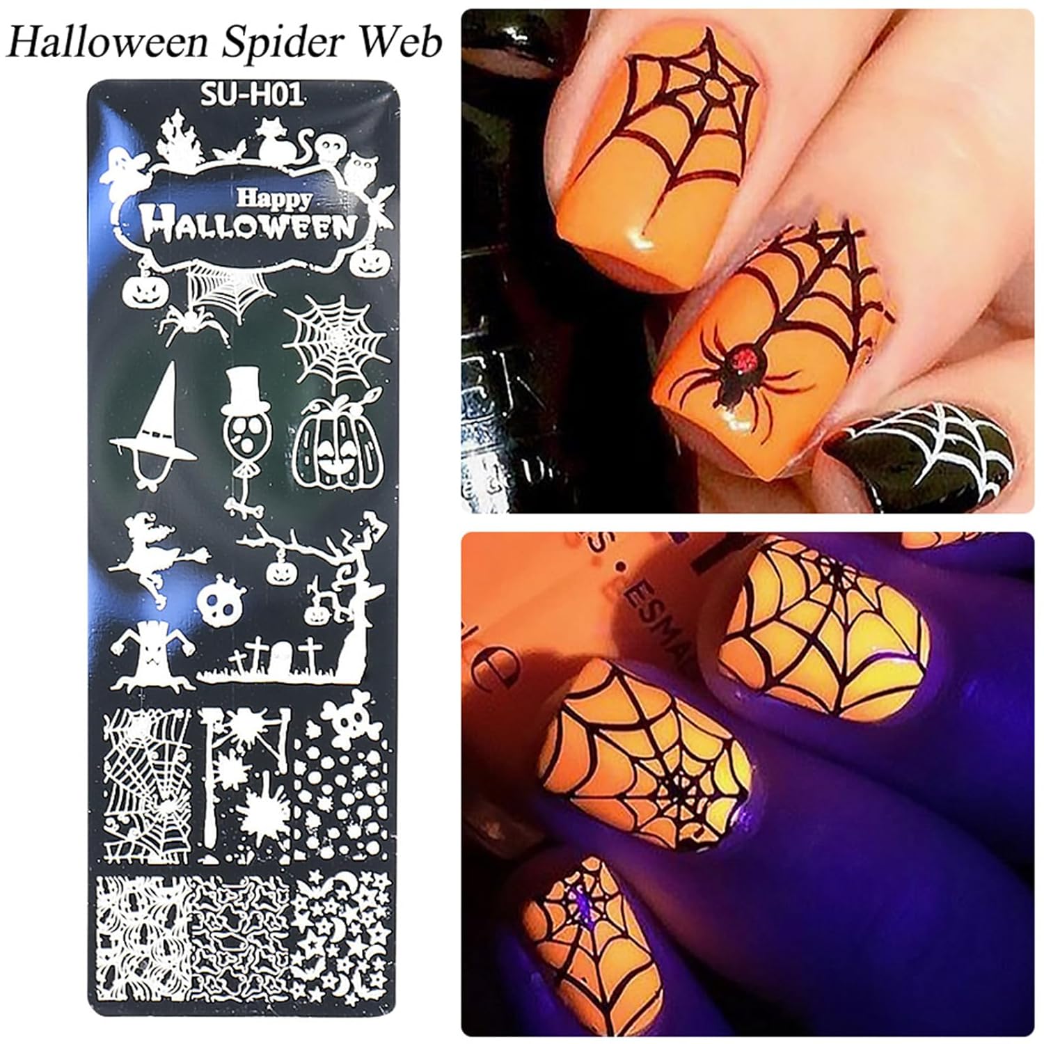 Placa de estampado de uñas de Halloween, 6 placas de uñas + 1 sello de uñas + 1 raspador de uñas de terror para Halloween, kit de sello de uñas de