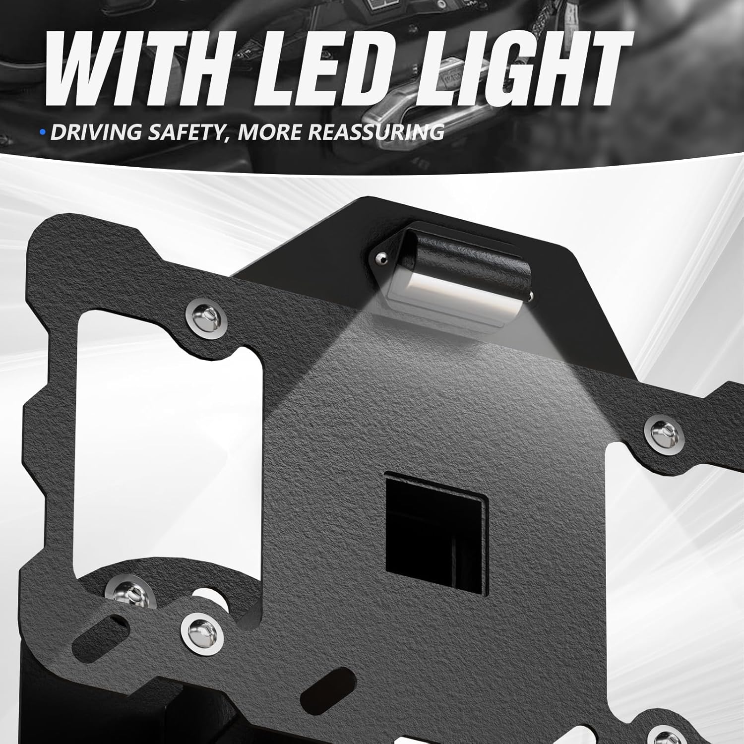 Marco de matrícula de neumático de repuesto con luz LED compatible con Jeep Wrangler JK JKU y TJ y YJ 1987-2018, soporte de matrícula para montaje