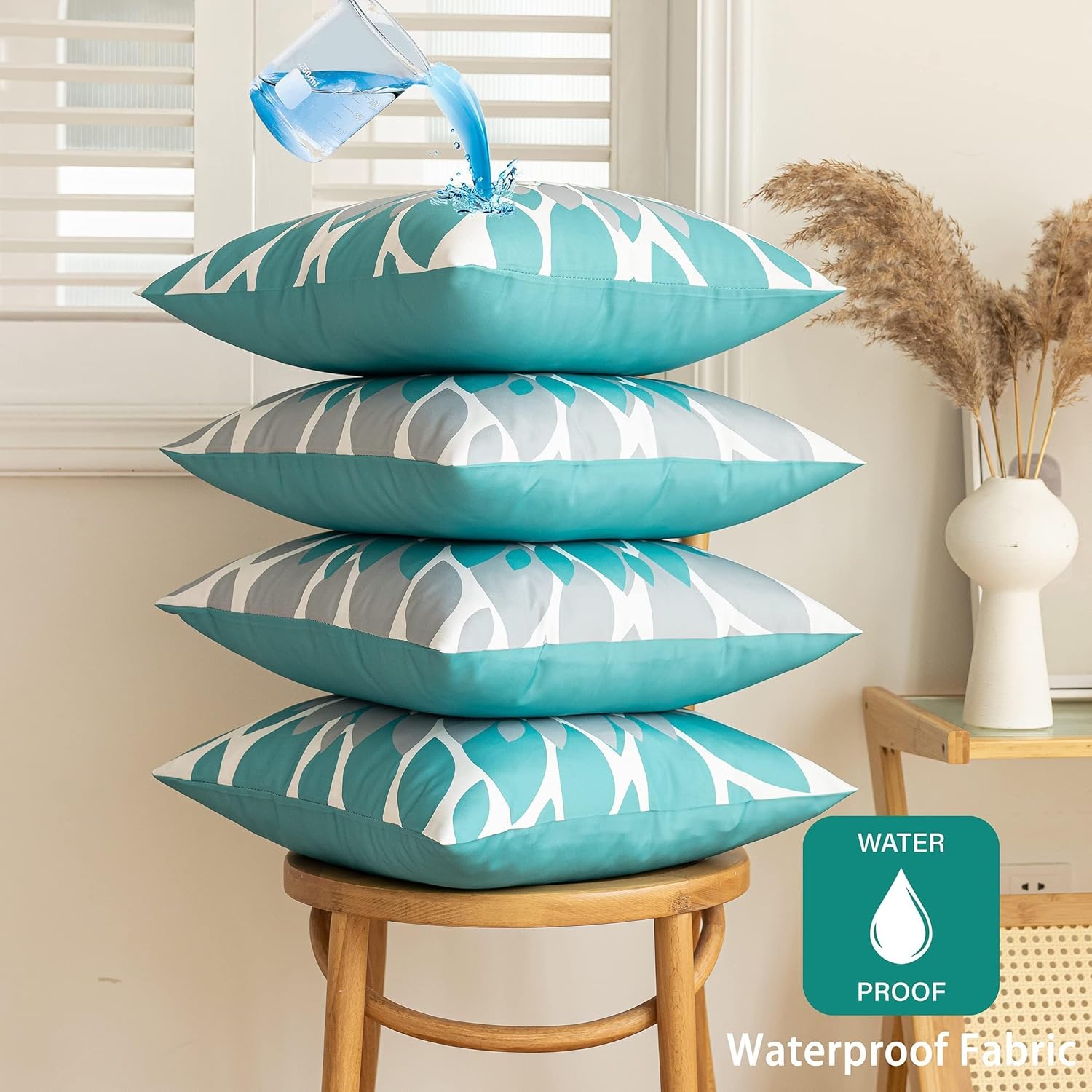 Qahing Paquete de 4 fundas de almohada impermeables para exteriores de 16 x 16 pulgadas, decorativas, cuadradas, para jardín, muebles de patio,