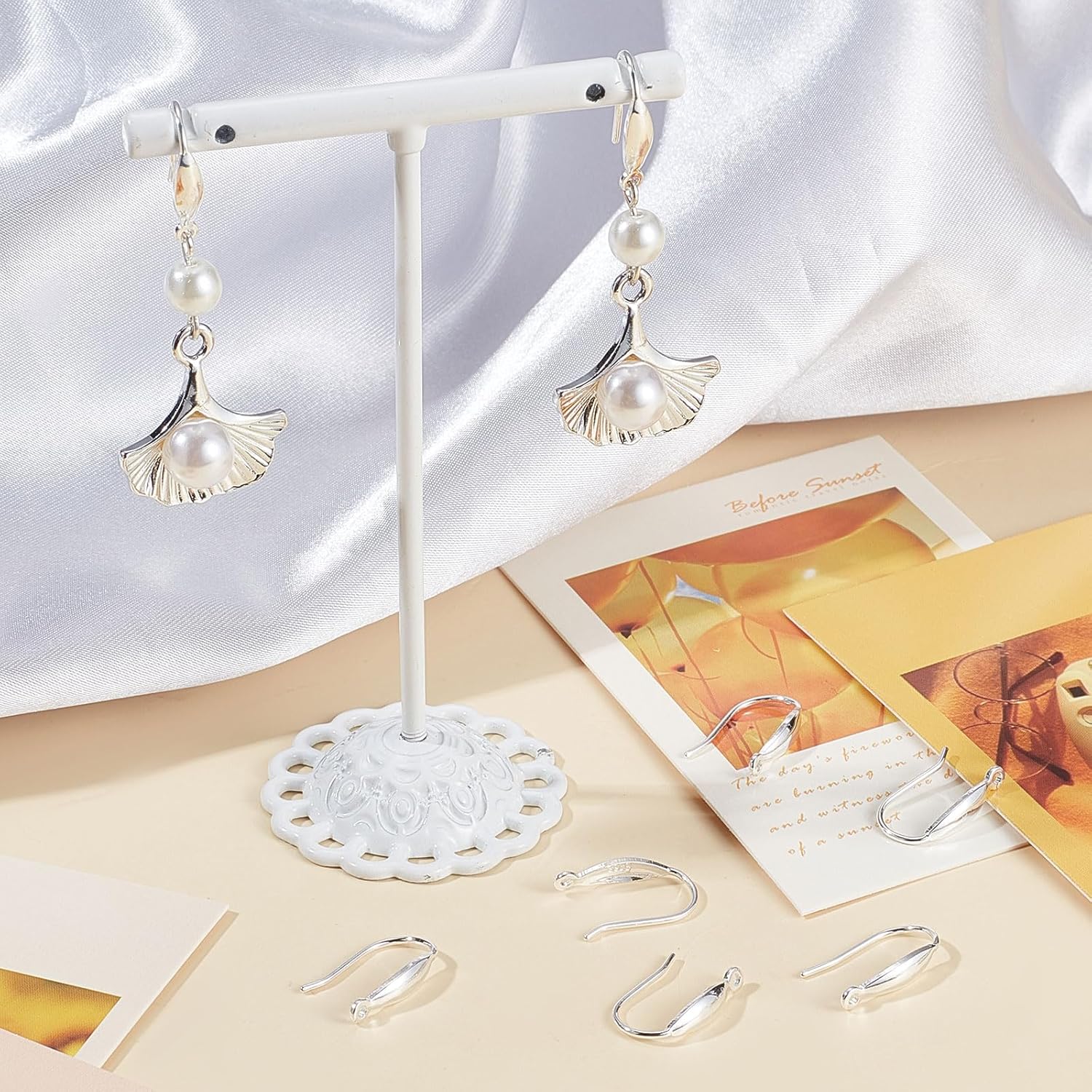 Beebeecraft 1 caja, 5 pares de ganchos para aretes franceses de plata de ley 925 con forma de lágrima, ganchos para las orejas con bucles para