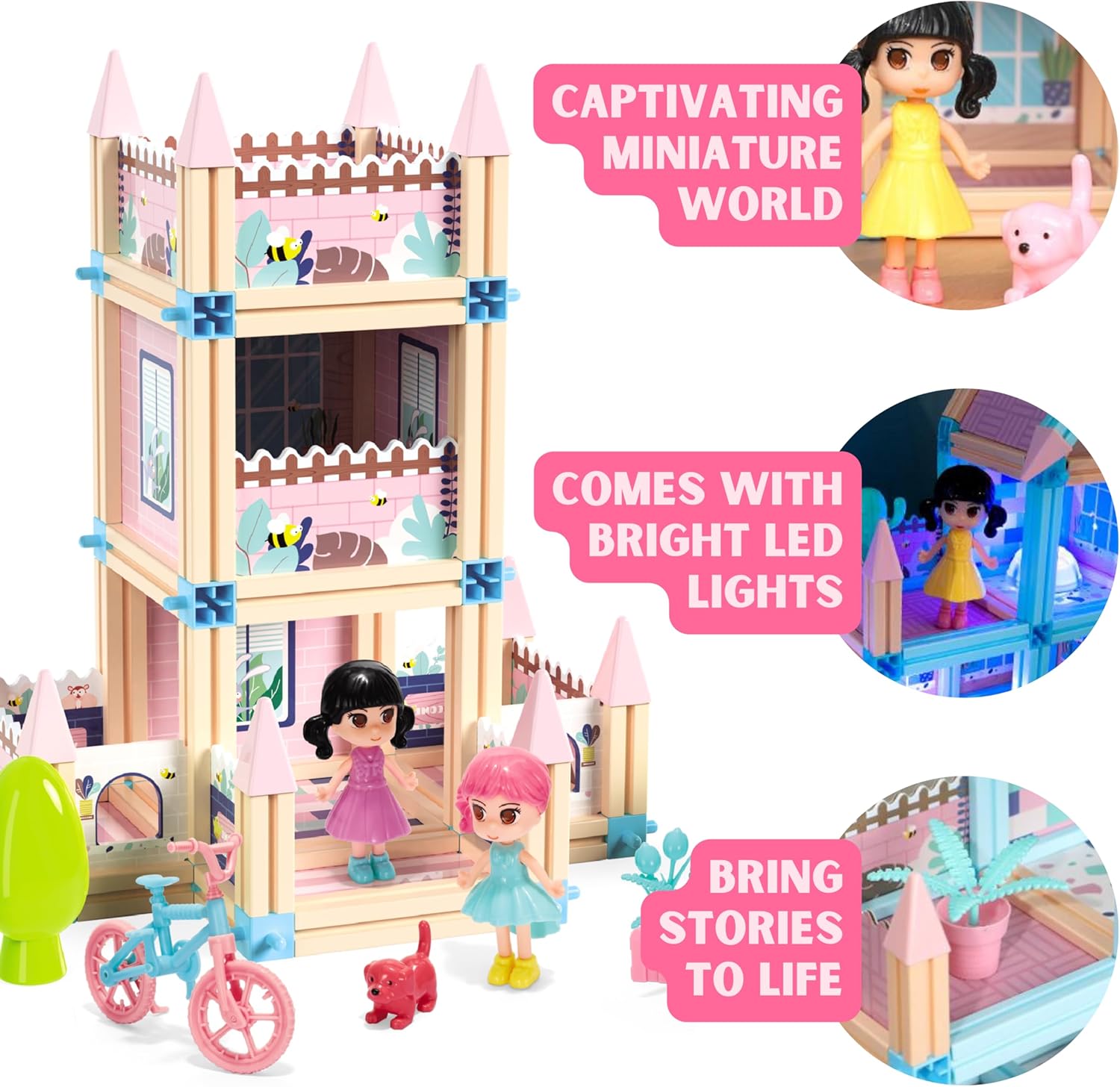 Juego de 396 piezas de juguetes de construcción de casas de muñecas 3D de castillo de princesa, juguetes de bloques de construcción STEM Montessori