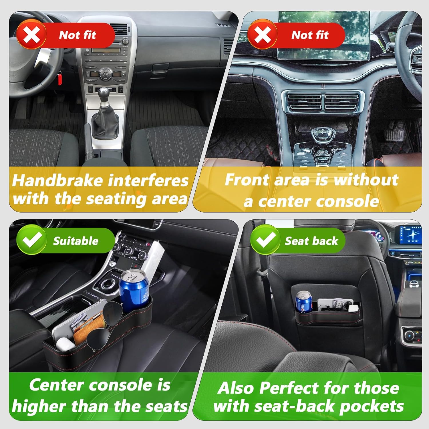 Organizador de espacio para asiento de automóvil, 2 paquetes multifuncionales de accesorios de automóvil con soporte para tazas para teléfono,
