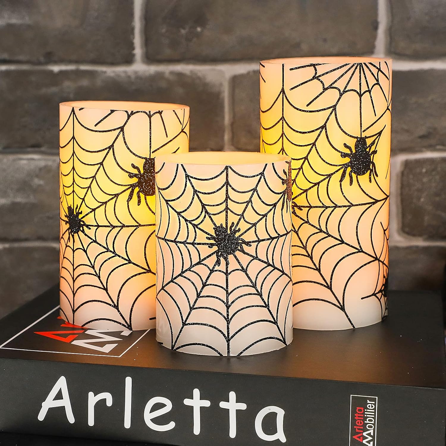 Velas sin llama para decoración de Halloween, velas LED parpadeantes que funcionan con pilas con control remoto y temporizador, juego de 3, velas de