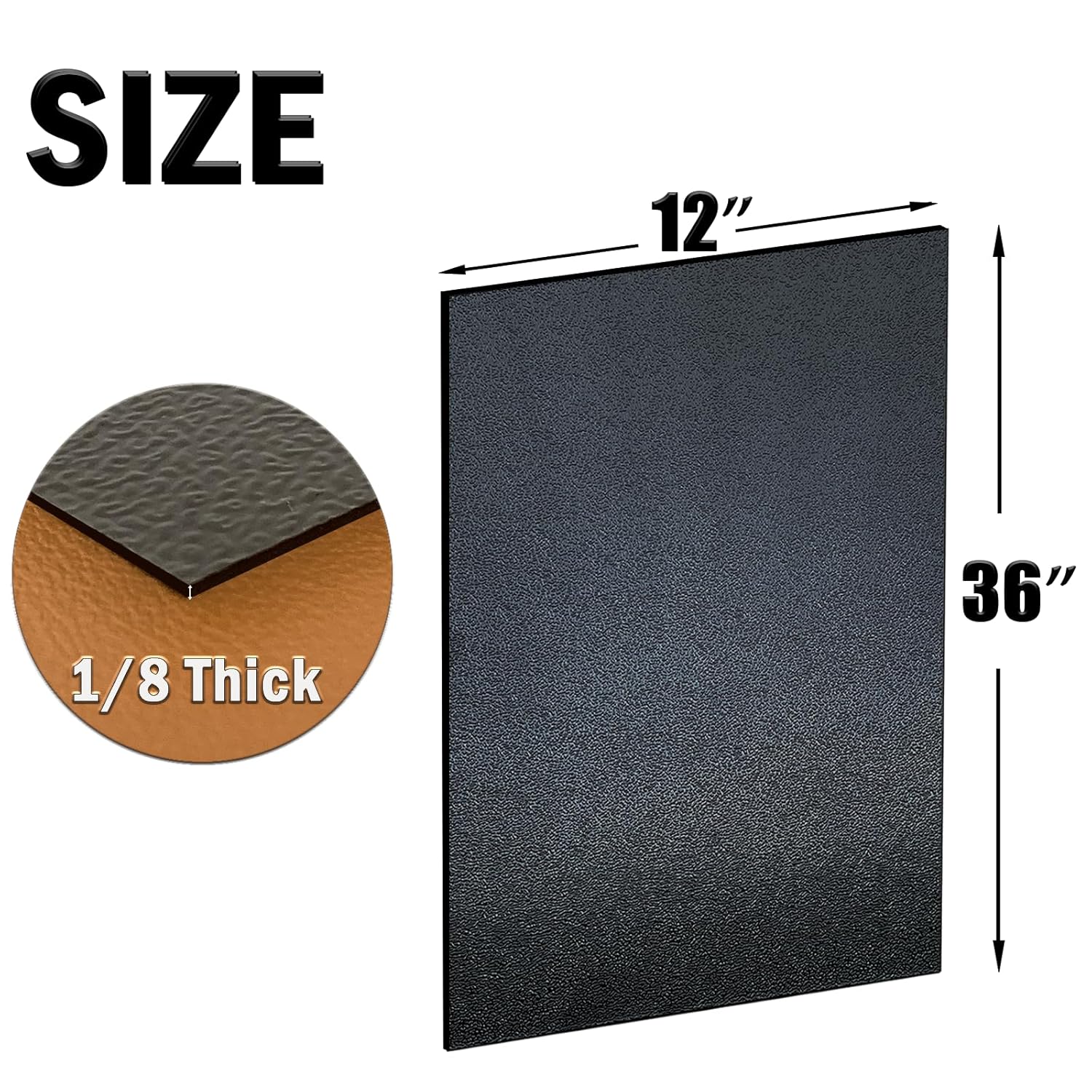 Hoja de plástico ABS de 18 pulgadas de grosor de 12 x 36 pulgadas (paquete de 2), panel moldeado rígido negro con diferentes superficies (parte