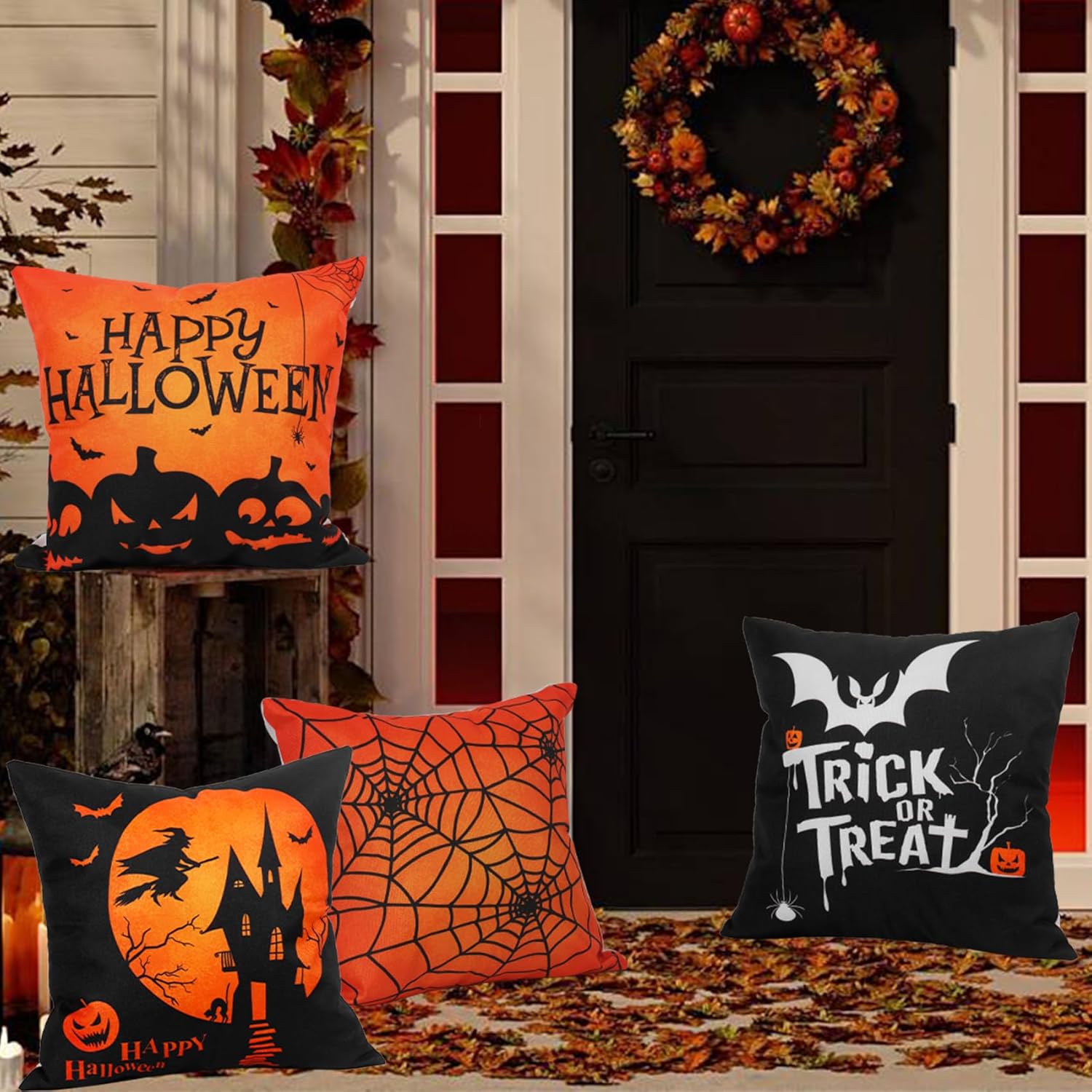 Global Park Fundas de almohada de Halloween, 18 x 18 pulgadas, juego de 4 fundas de almohada decorativas de Halloween, decoraciones de Halloween