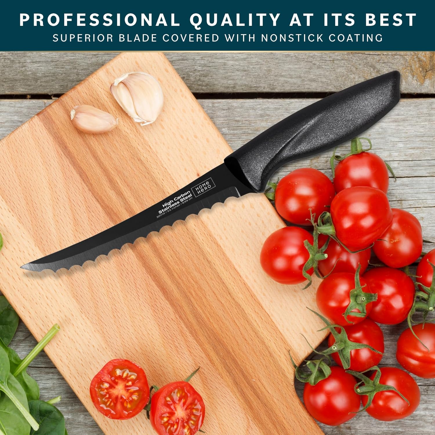 Home Hero 2 cuchillos de tomate con funda, cuchillo de corte de acero inoxidable de alto carbono con mango ergonómico, cuchillo de cocina multiusos