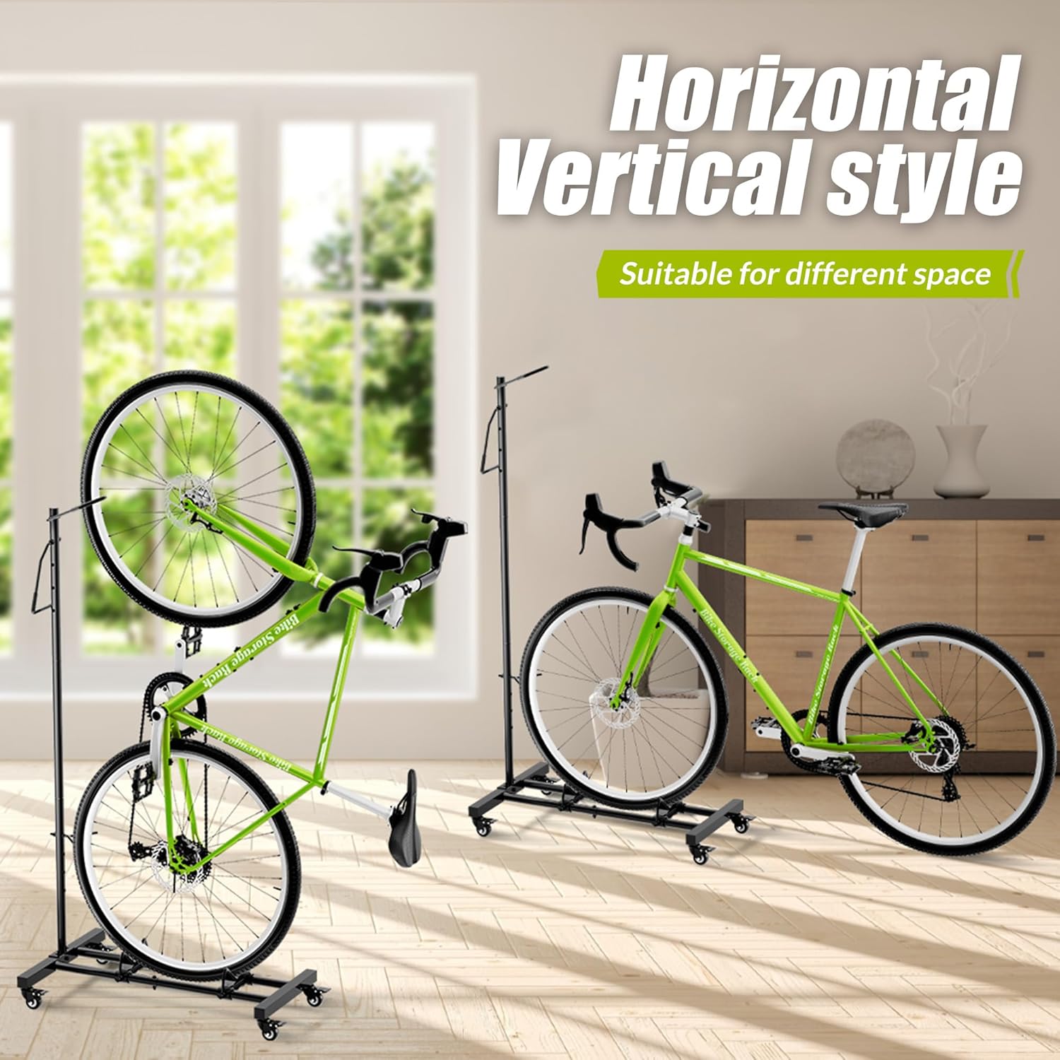 Soporte vertical para bicicleta, vertical y horizontal, altura ajustable, estante de almacenamiento de bicicletas para apartamento, estante de