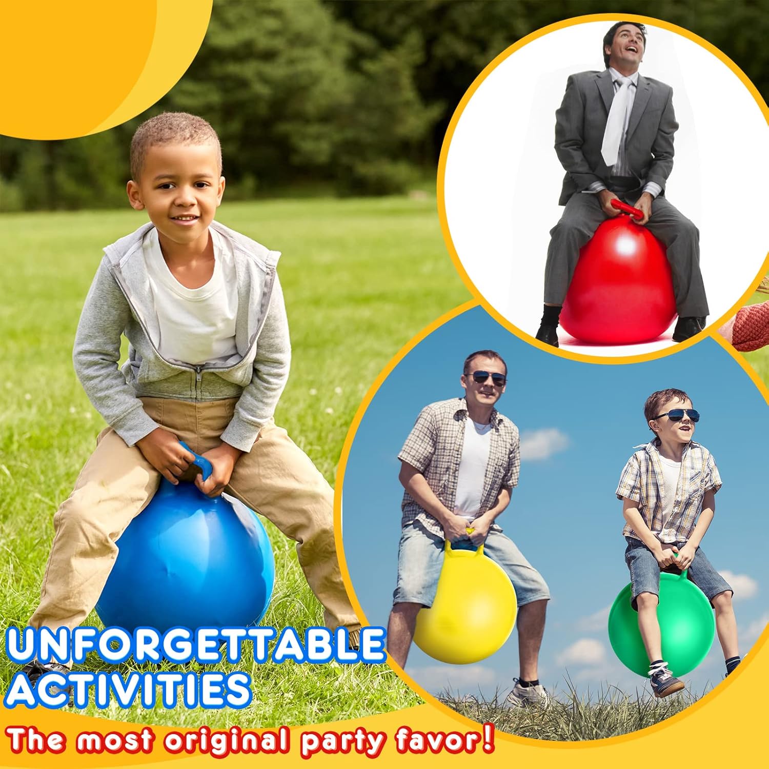 Lewtemi 6 bolas inflables de salto con mango y bomba de aire para ejercicio de juego deportivo al aire libre (rojo, azul, verde, rosa, amarillo,