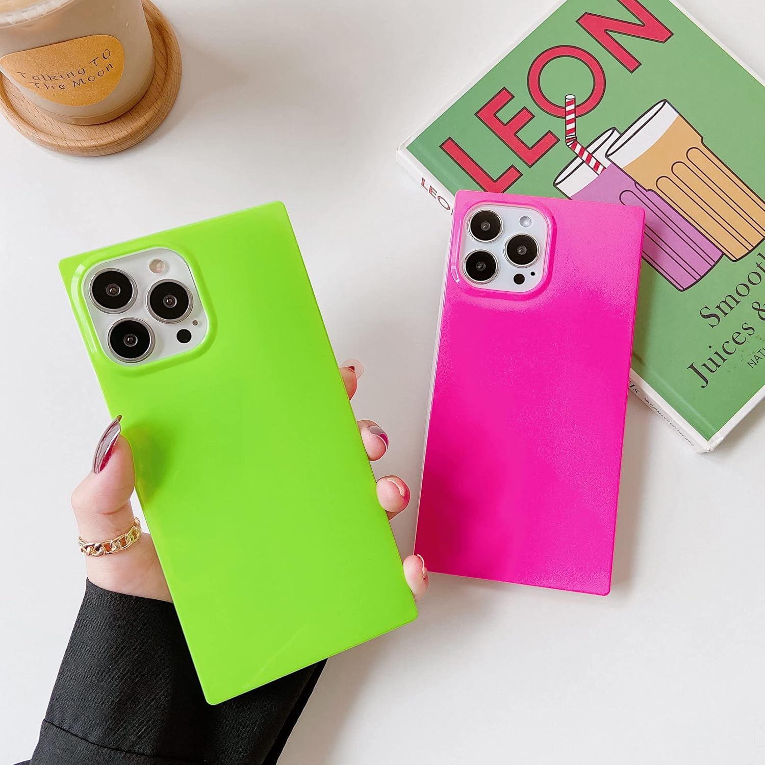 Cocomii Funda cuadrada para iPhone 13 Pro, color liso neón cuadrado, delgada, ligera, brillante, color sólido fluorescente, funda estética de lujo