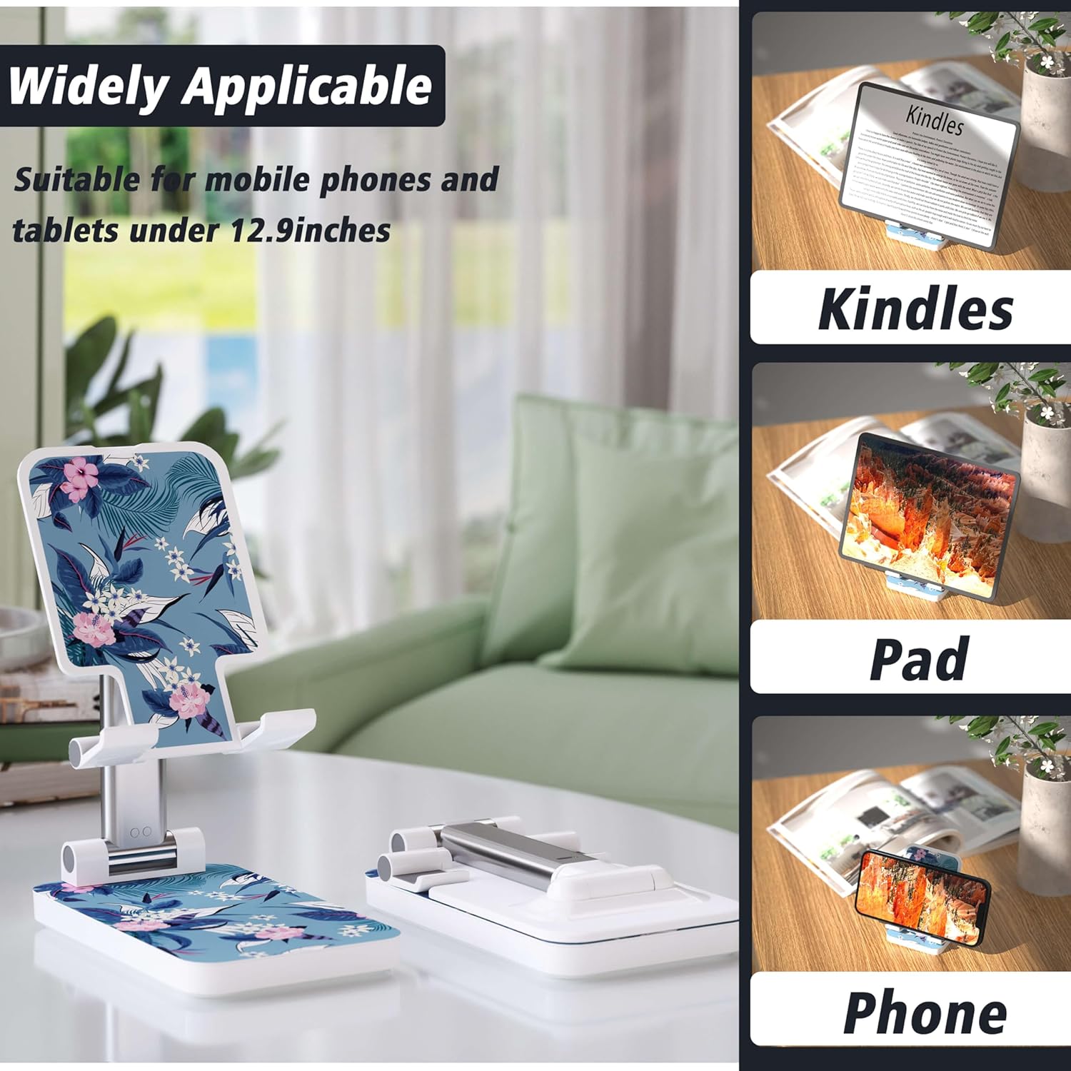 Heainaiyoo Soporte plegable para teléfono celular, soporte de teléfono celular ajustable en altura en ángulo, soporte para teléfono para escritorio,